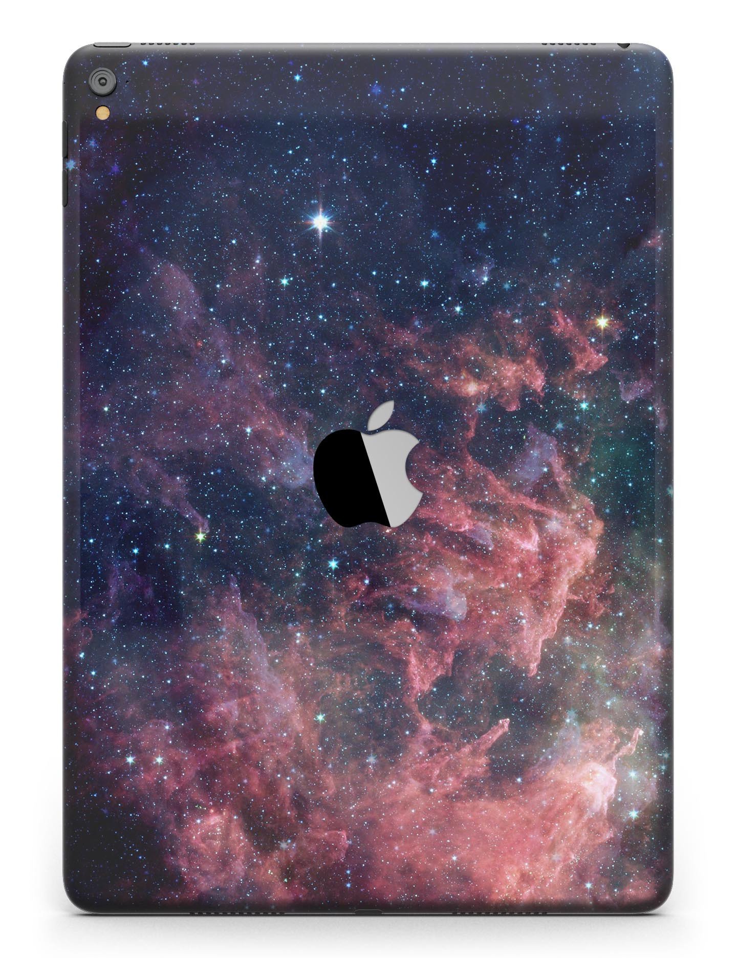 Colorful deep space nebula full body skin for iPad Pro, showcasing vibrant cosmic design and premium vinyl material.