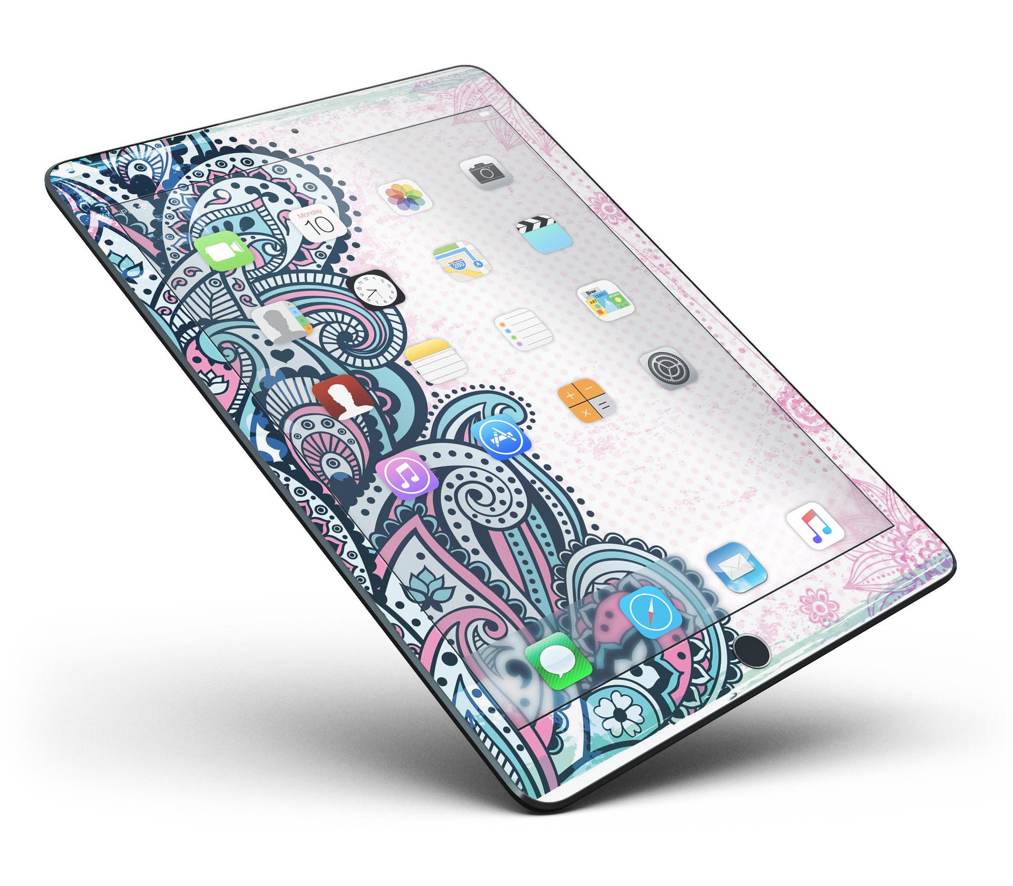 Colorful Ethnic Sprouts Full Body Skin for iPad Pro, showcasing vibrant ethnic patterns and premium vinyl material.