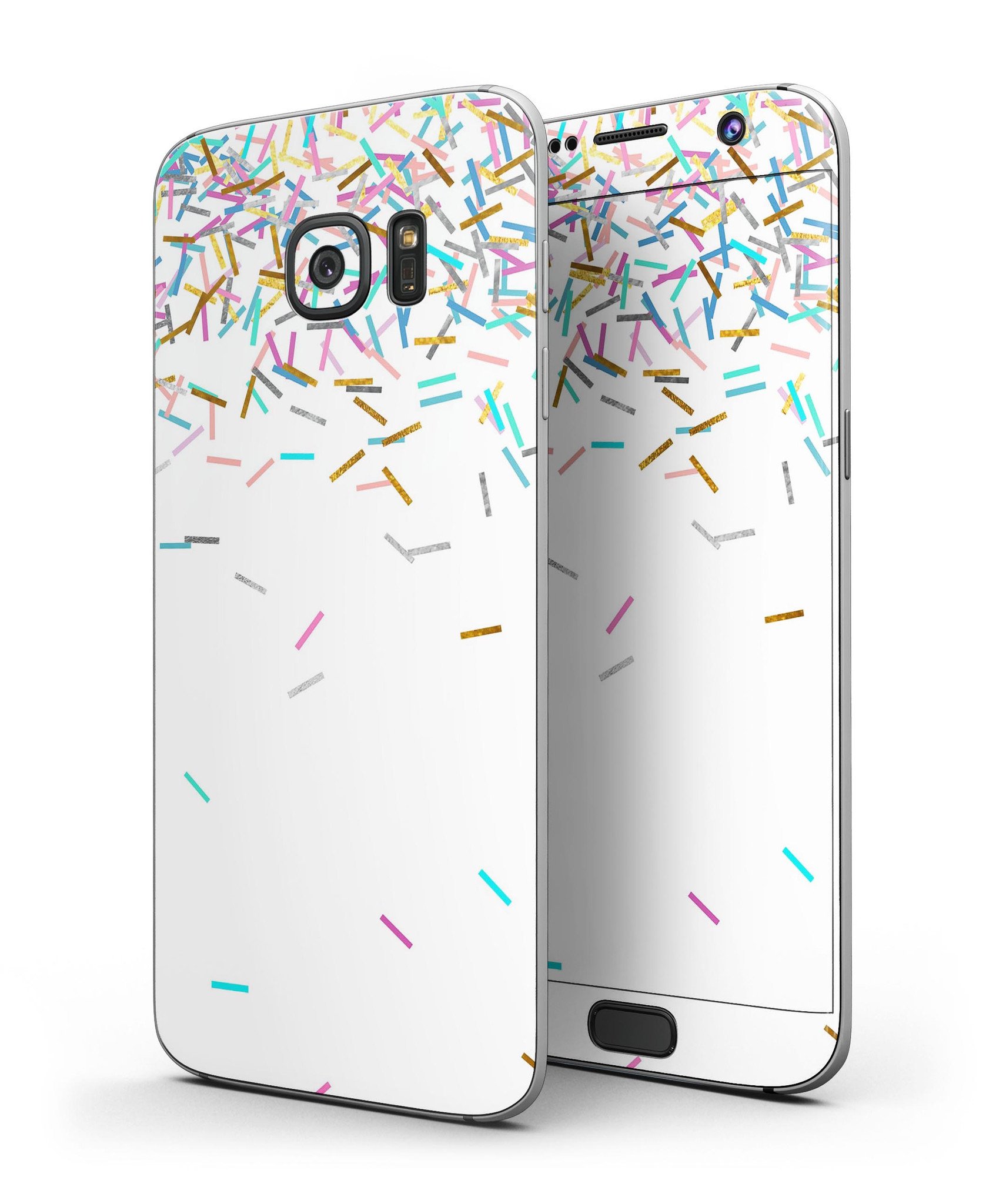 Colorful Falling Candy Sticks skin kit for Samsung Galaxy S7/S7 Edge, showcasing vibrant colors and premium vinyl material.