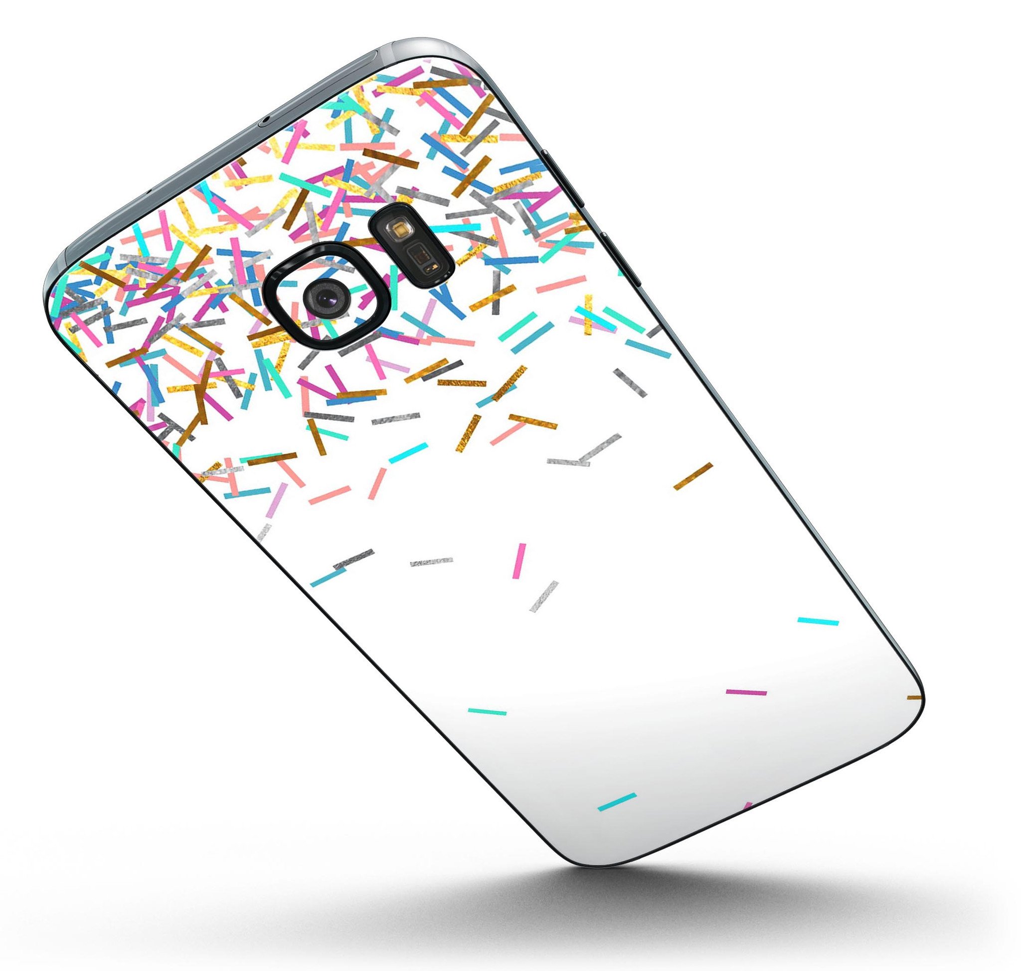 Colorful Falling Candy Sticks skin kit for Samsung Galaxy S7/S7 Edge, showcasing vibrant colors and premium vinyl material.