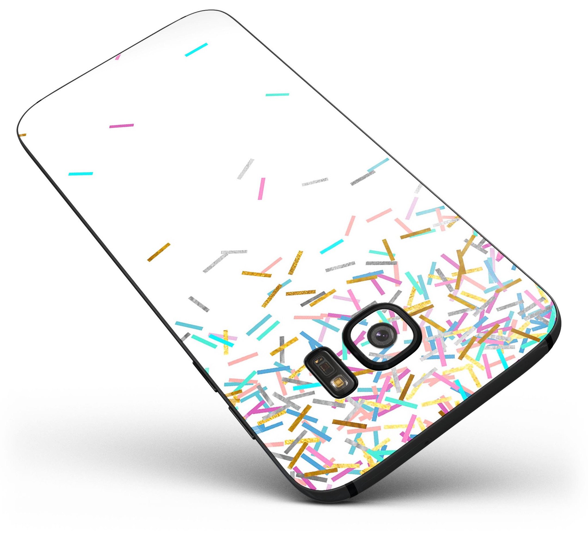 Colorful Falling Candy Sticks skin kit for Samsung Galaxy S7/S7 Edge, showcasing vibrant colors and premium vinyl material.