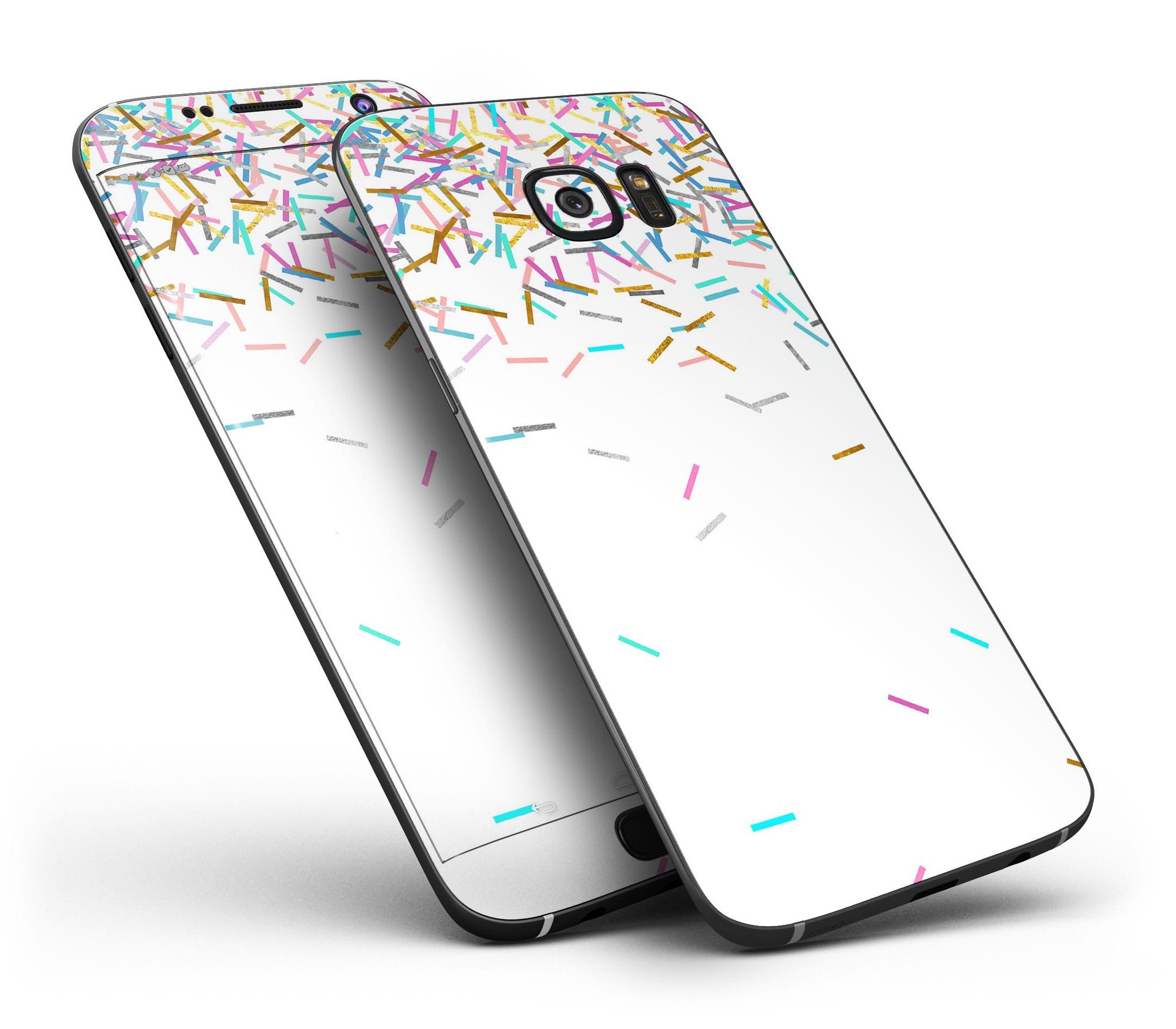 Colorful Falling Candy Sticks skin kit for Samsung Galaxy S7/S7 Edge, showcasing vibrant colors and premium vinyl material.