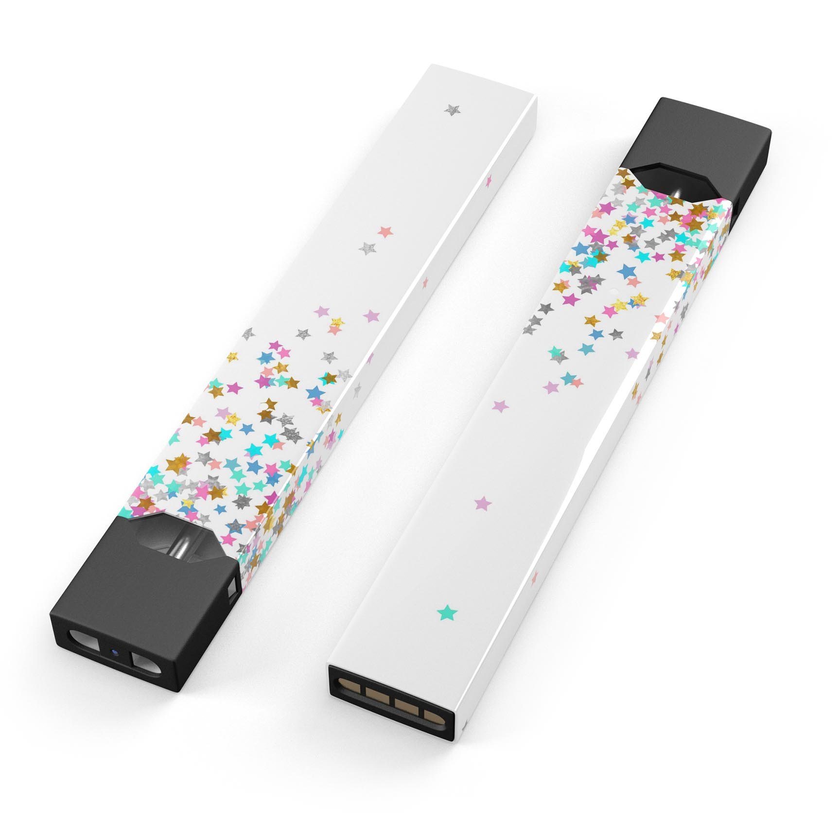 Colorful Falling Stars Premium Decal Skin-Wrap for JUUL device, showcasing vibrant star designs on a white background.