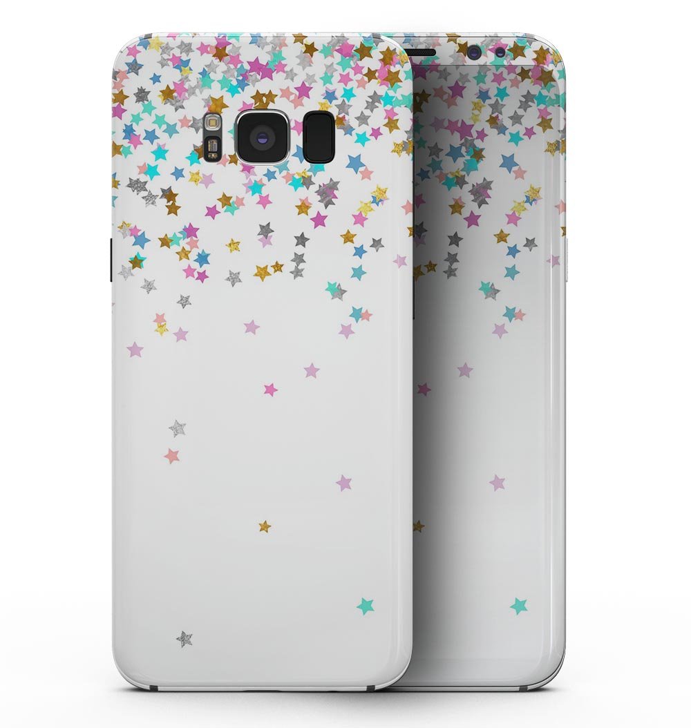 Colorful Falling Stars Full-Body Skin for Samsung Galaxy S8, showcasing vibrant star designs on a white background.