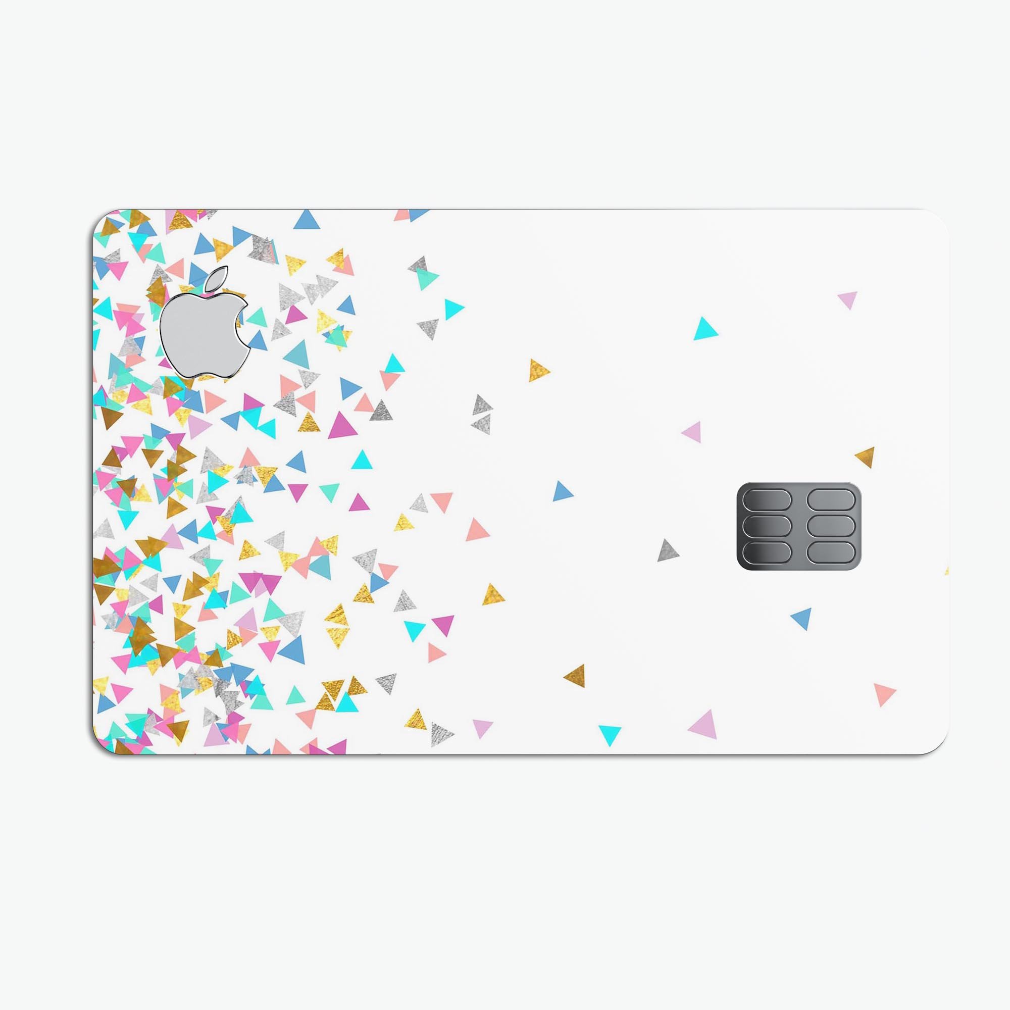 Colorful Falling Triangles decal skin for Apple Card, showcasing vibrant design and premium quality.