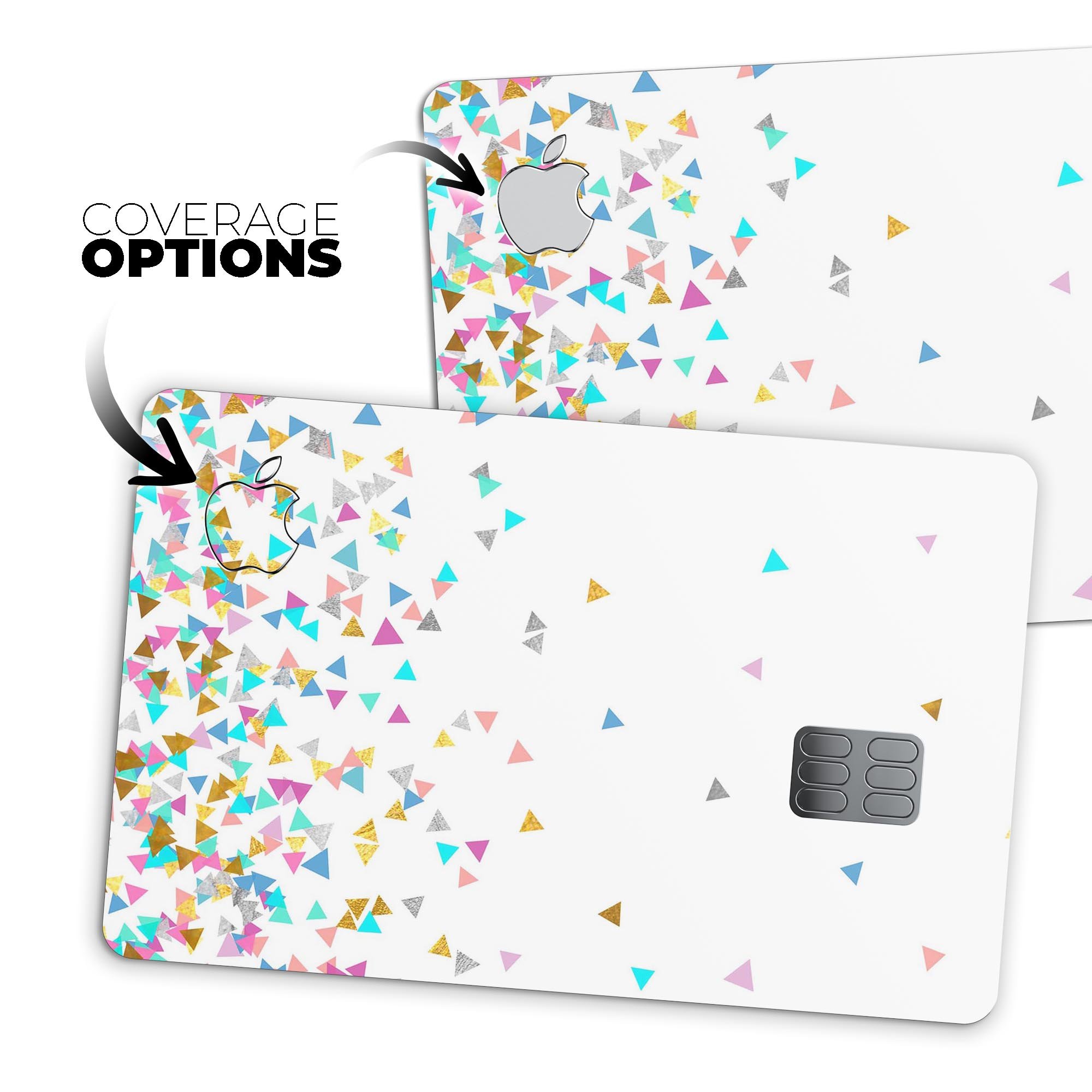 Colorful Falling Triangles decal skin for Apple Card, showcasing vibrant design and premium quality.