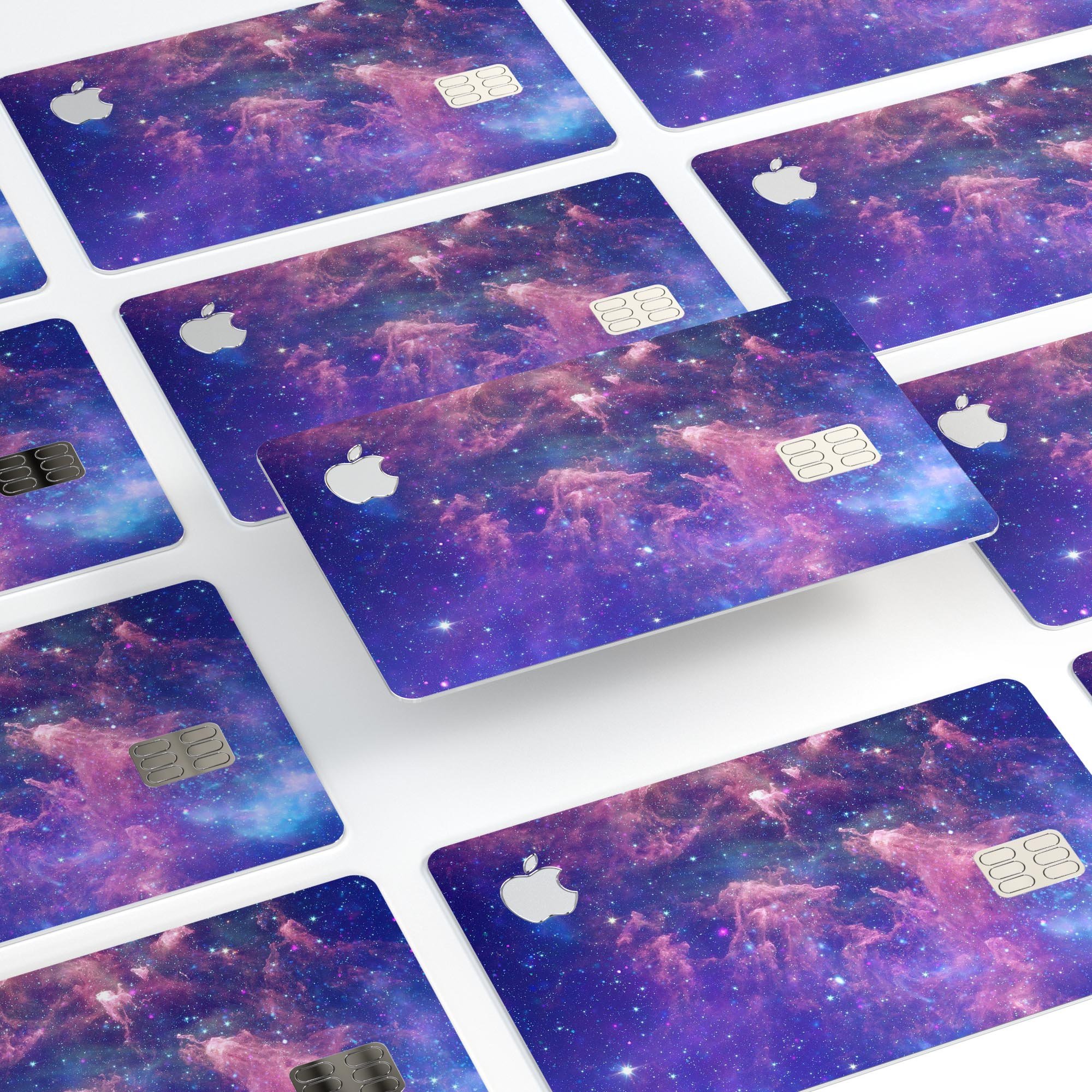 Colorful Nebula Premium Protective Decal Skin-Kit for Apple Card, showcasing vibrant colors and a sleek design.