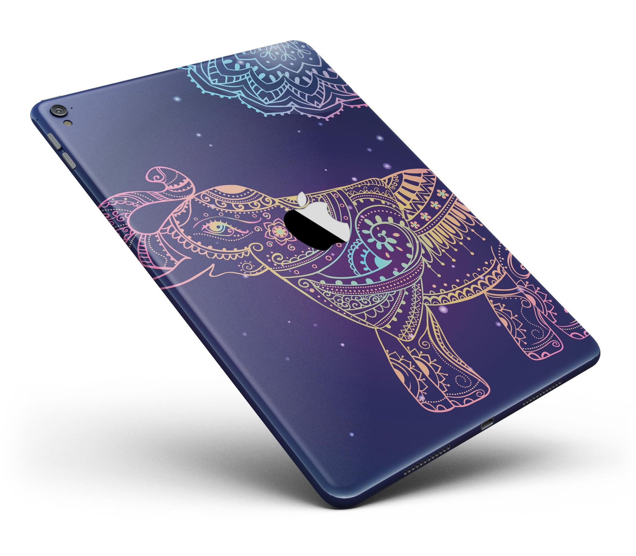 Colorful Sacred Elephant Full Body Skin for iPad Pro, showcasing vibrant design and premium vinyl material.