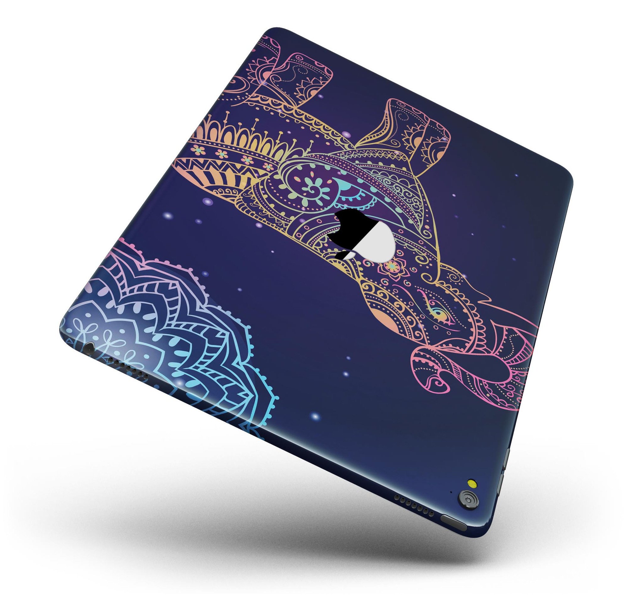 Colorful Sacred Elephant Full Body Skin for iPad Pro, showcasing vibrant design and premium vinyl material.
