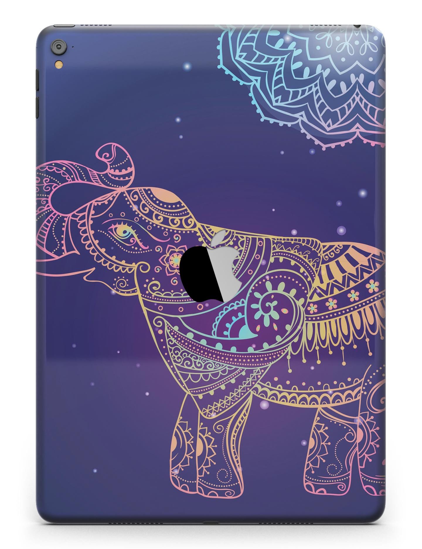 Colorful Sacred Elephant Full Body Skin for iPad Pro, showcasing vibrant design and premium vinyl material.