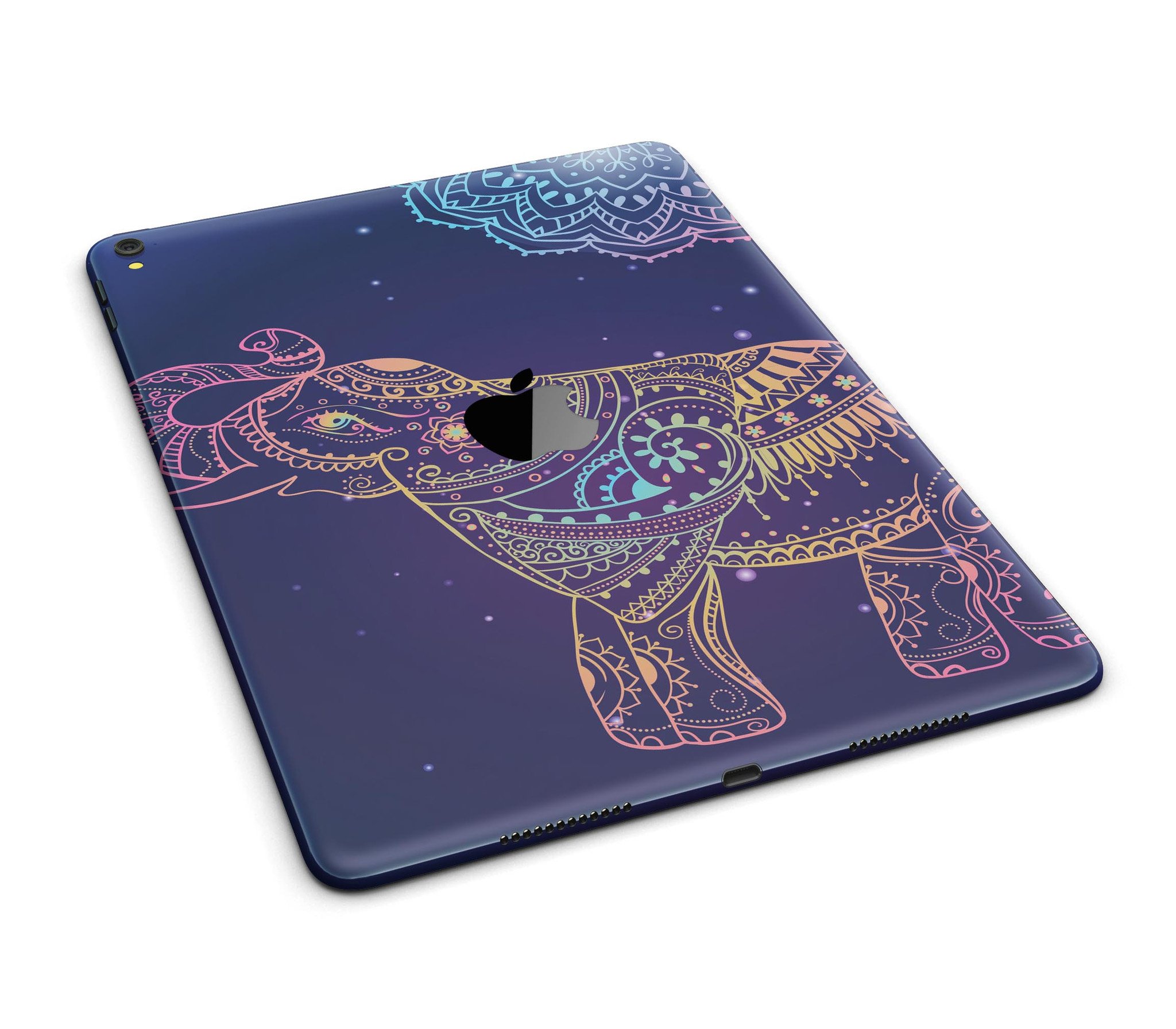 Colorful Sacred Elephant Full Body Skin for iPad Pro, showcasing vibrant design and premium vinyl material.