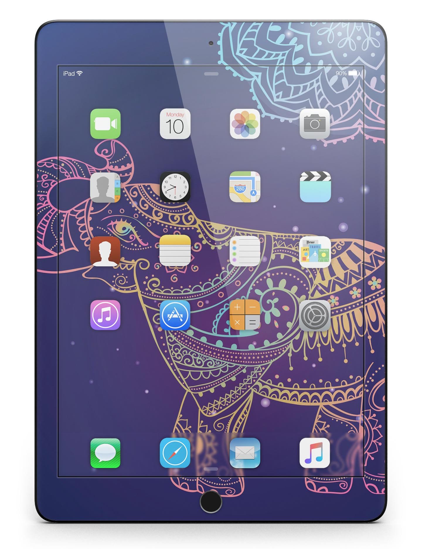 Colorful Sacred Elephant Full Body Skin for iPad Pro, showcasing vibrant design and premium vinyl material.