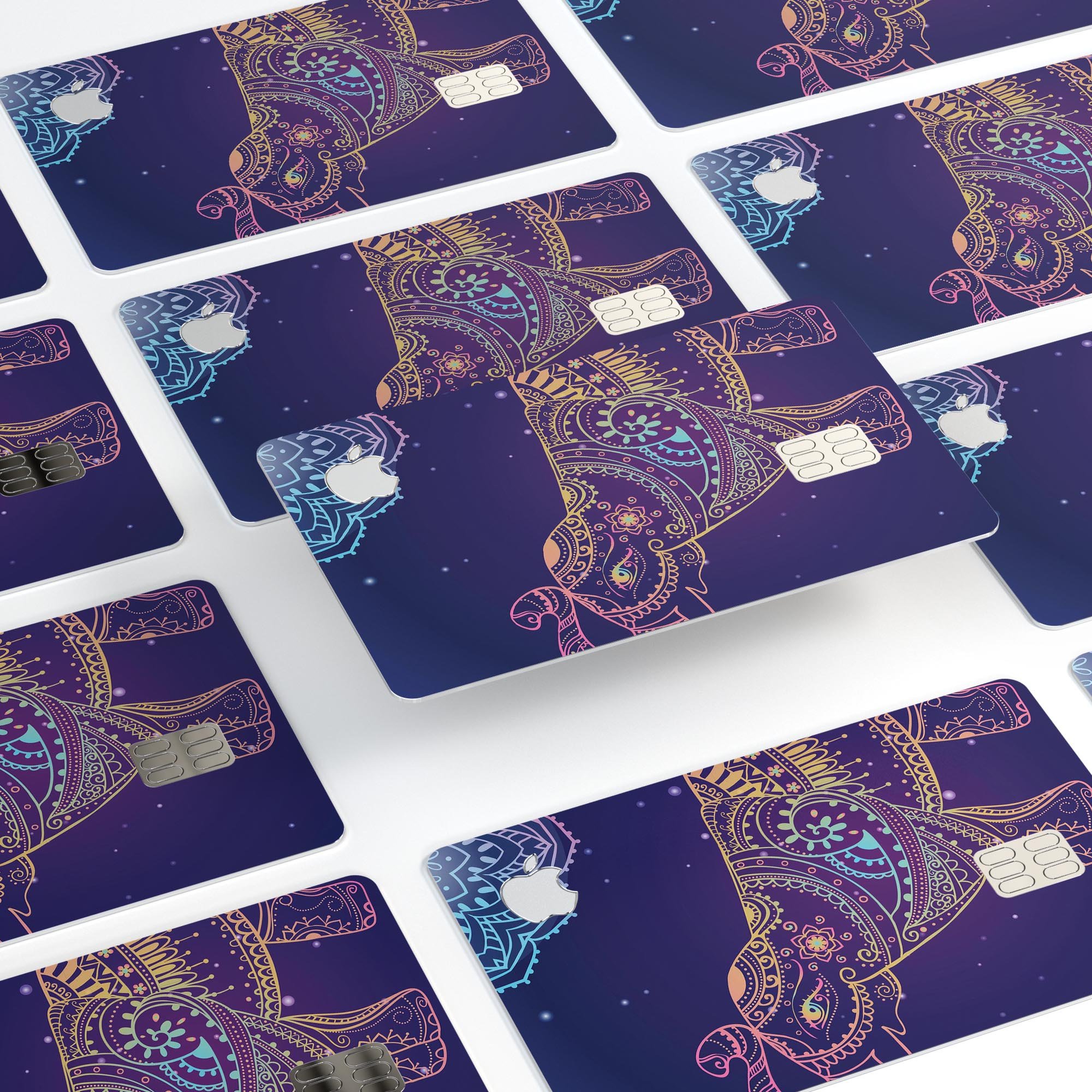 Colorful Sacred Elephant decal skin for Apple Card, showcasing vibrant design and premium quality.