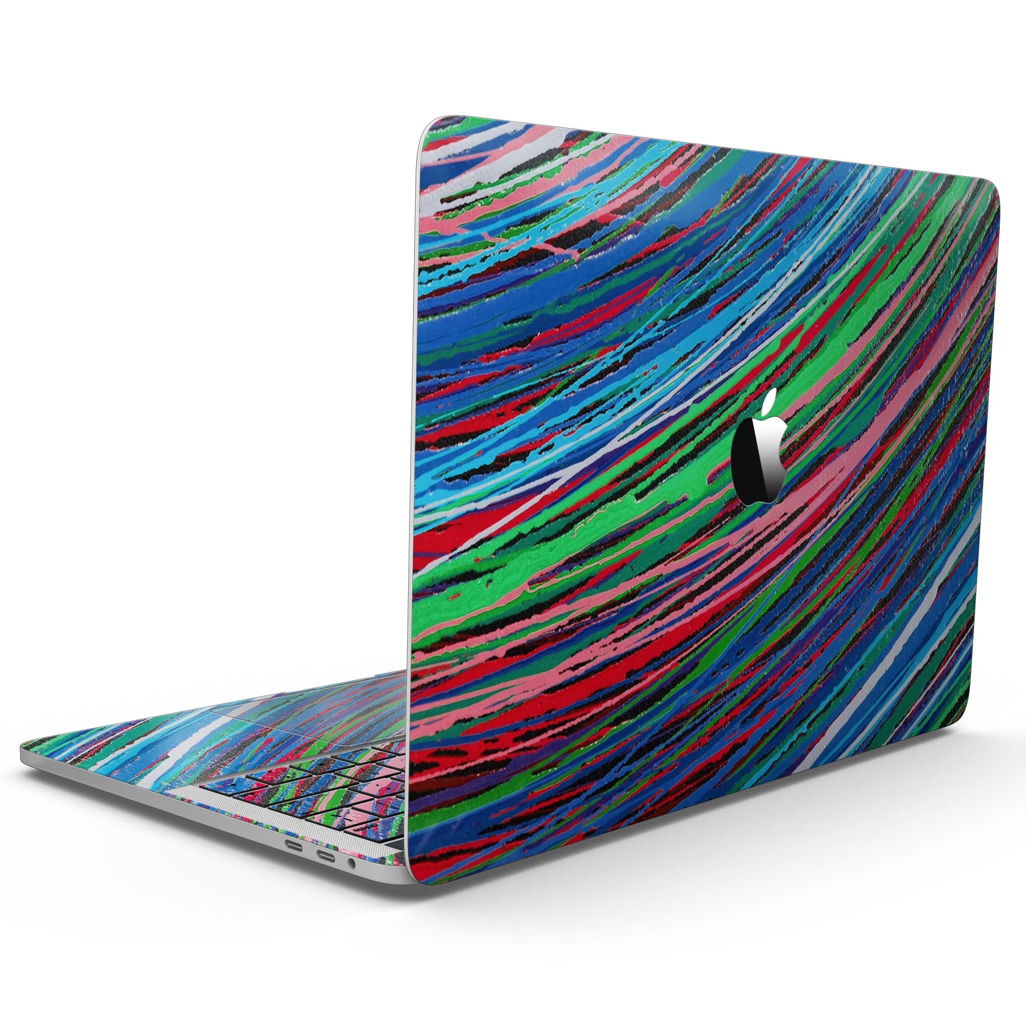 Colorful Strokes skin kit for MacBook Pro with Touch Bar, showcasing vibrant designs and premium vinyl material.
