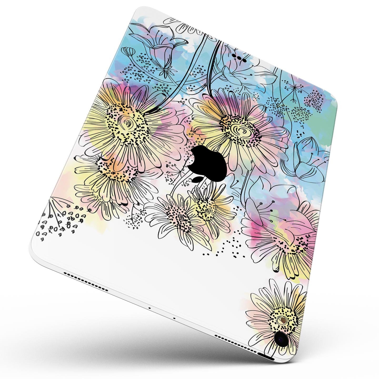 Colorful WaterColor Floral skin decal for Apple iPad, showcasing vibrant floral patterns on a sleek design.