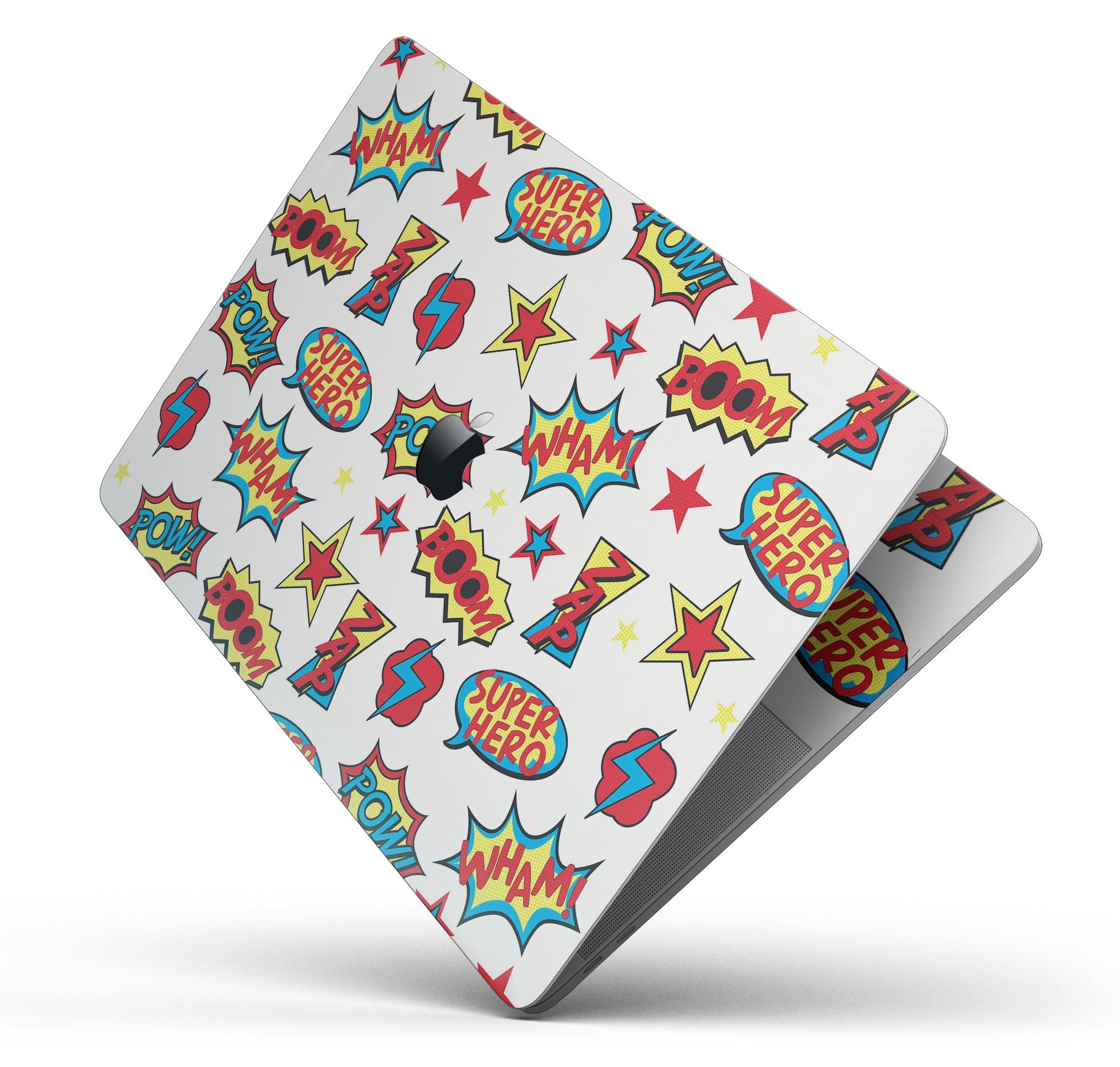 Comic Book Actions V1 skin decal wrap kit for Apple MacBook, showcasing vibrant comic book graphics and a sleek design.