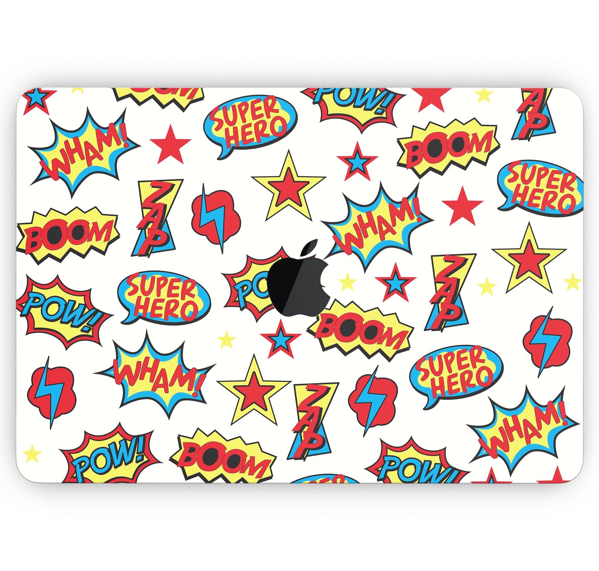 Comic Book Actions V1 skin decal wrap kit for Apple MacBook, showcasing vibrant comic book graphics and a sleek design.