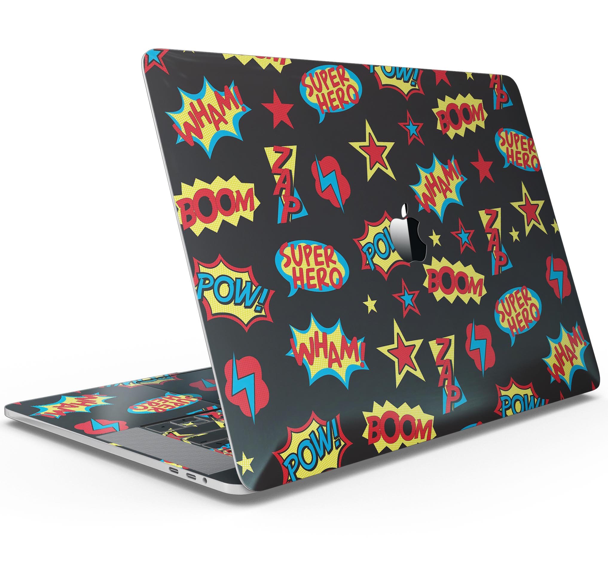 Comic Book Actions V3 skin decal wrap kit for Apple MacBook, showcasing vibrant comic book design and premium vinyl material.
