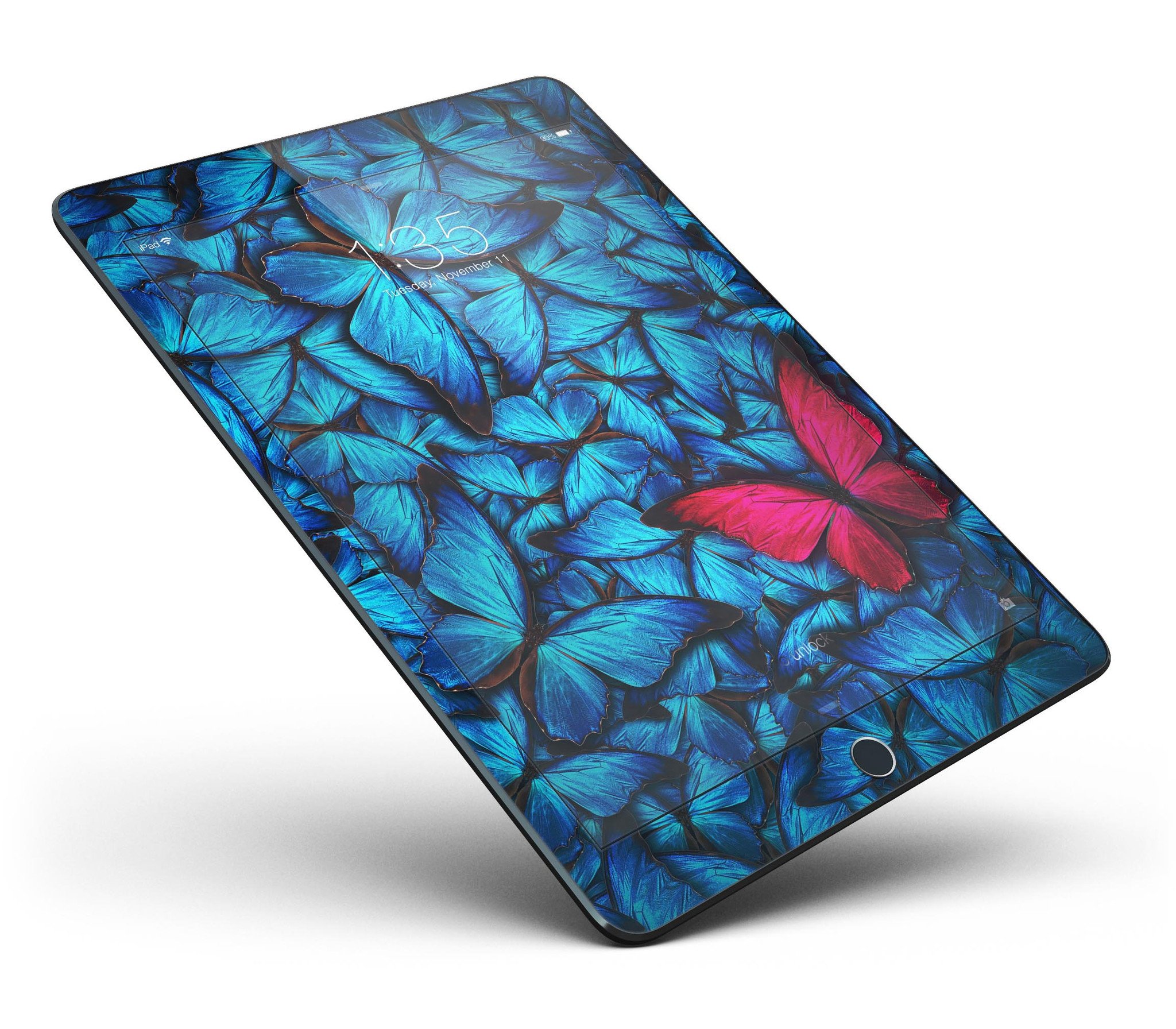 Contrasting Butterfly Full Body Skin for iPad Pro, showcasing vibrant colors and a sleek design, available in glossy and matte finishes.