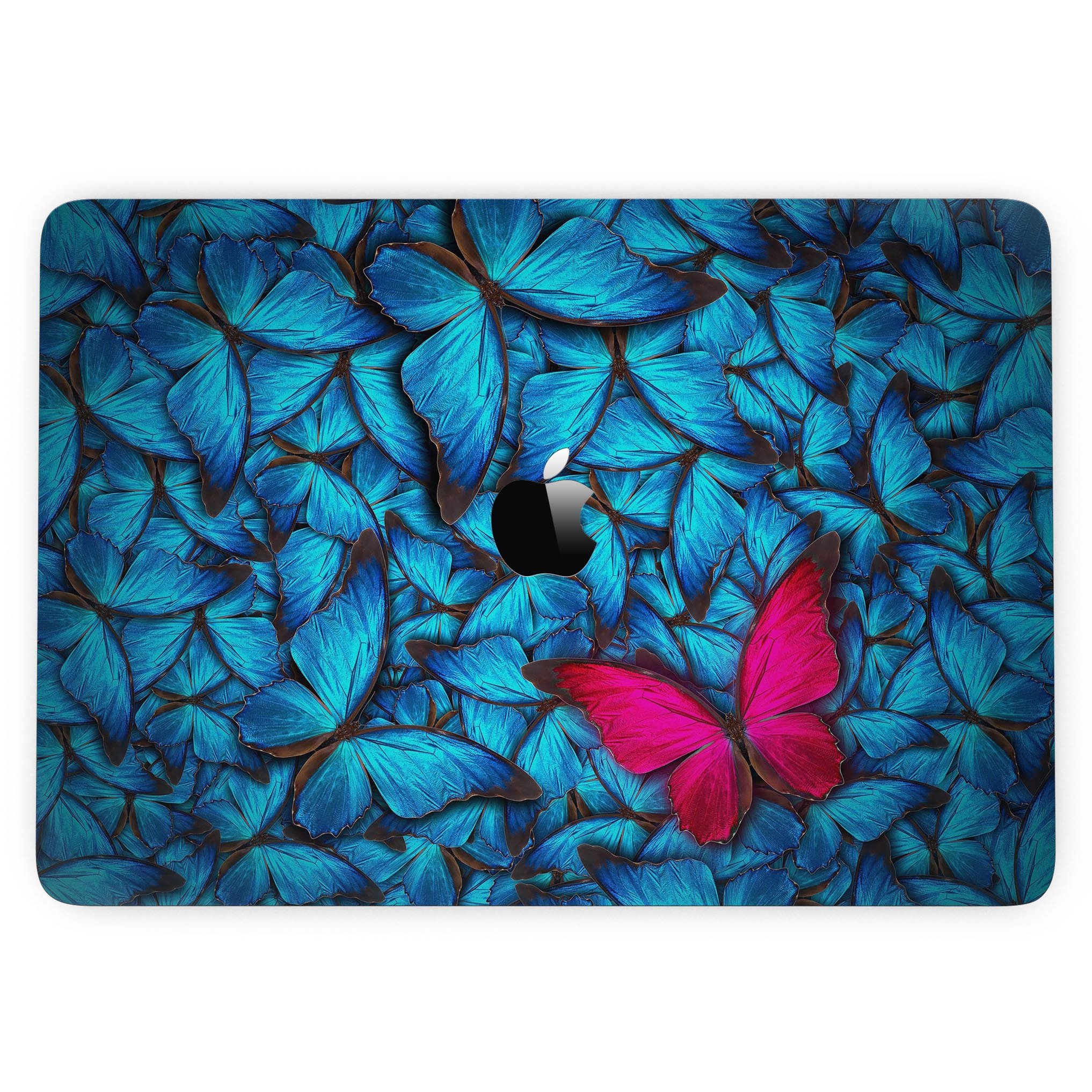 Contrasting Butterfly skin kit for MacBook Pro with Touch Bar, showcasing vibrant design and premium vinyl material.