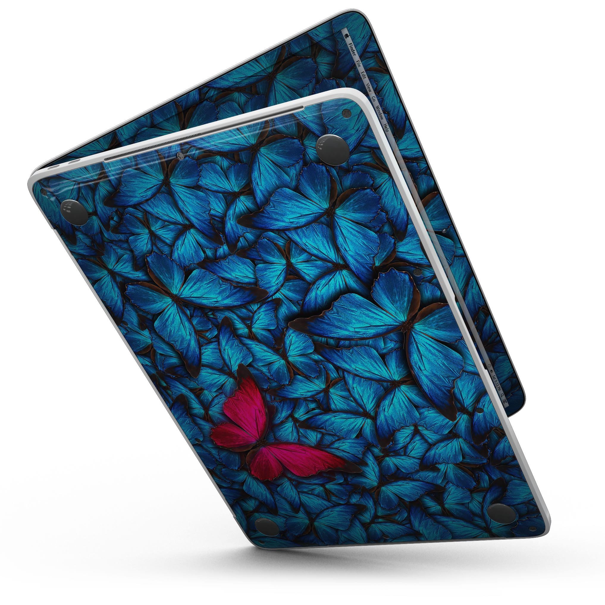 Contrasting Butterfly skin kit for MacBook Pro with Touch Bar, showcasing vibrant design and premium vinyl material.