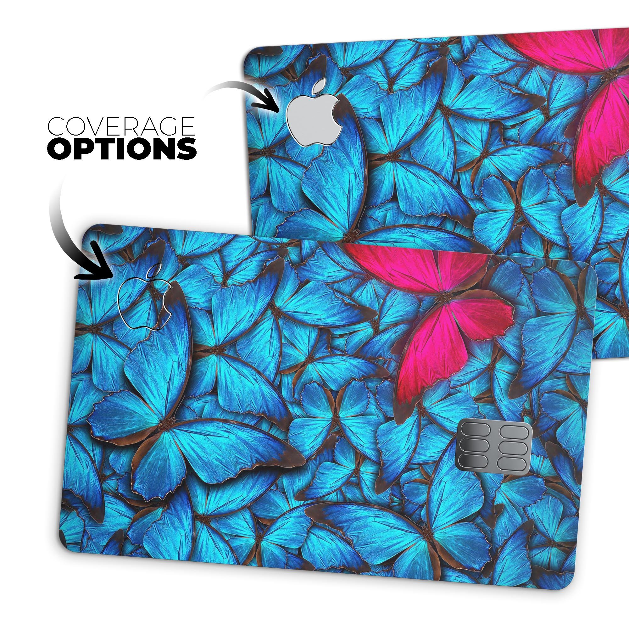 Contrasting Butterfly Premium Protective Decal Skin-Kit for Apple Card, showcasing its vibrant design and protective features.