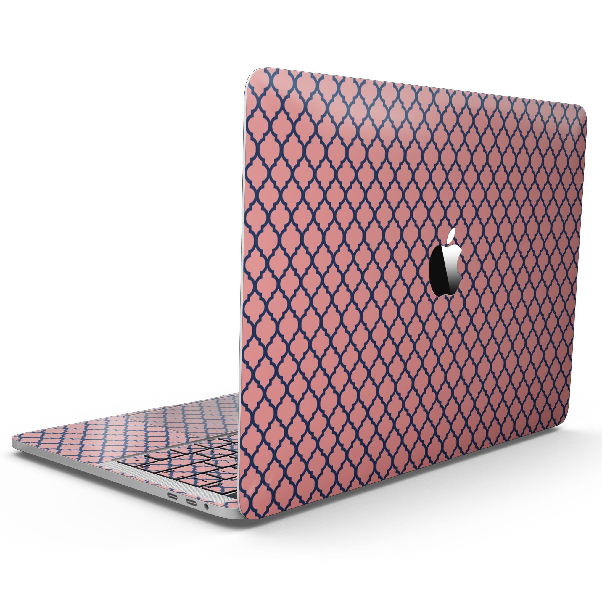 Coral and Moroccan Pattern skin for 13" MacBook Pro without Touch Bar, showcasing vibrant colors and intricate design.