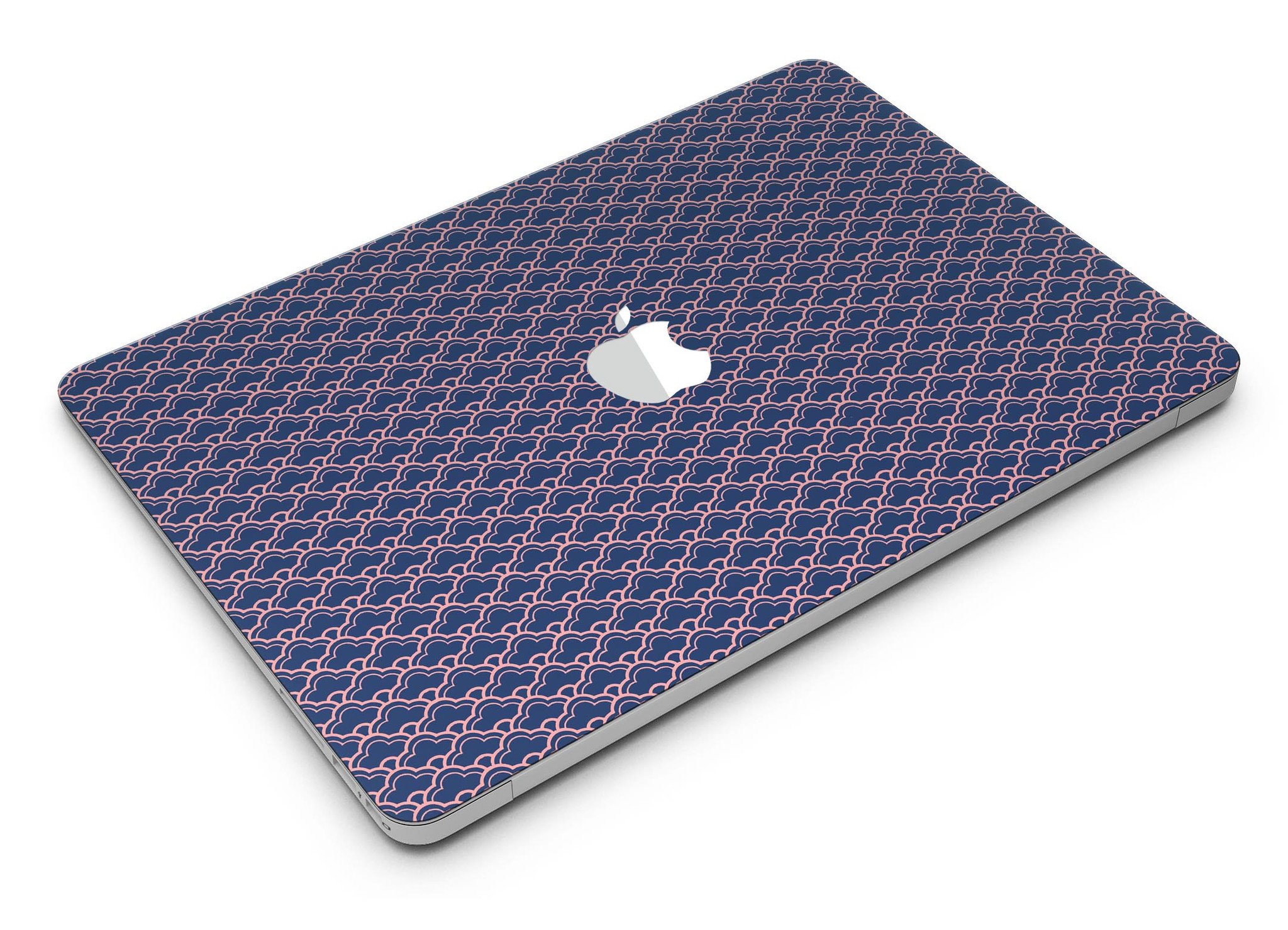 Coral and Navy Micro Cloud Pattern skin applied to a MacBook Air, showcasing its vibrant design and sleek fit.