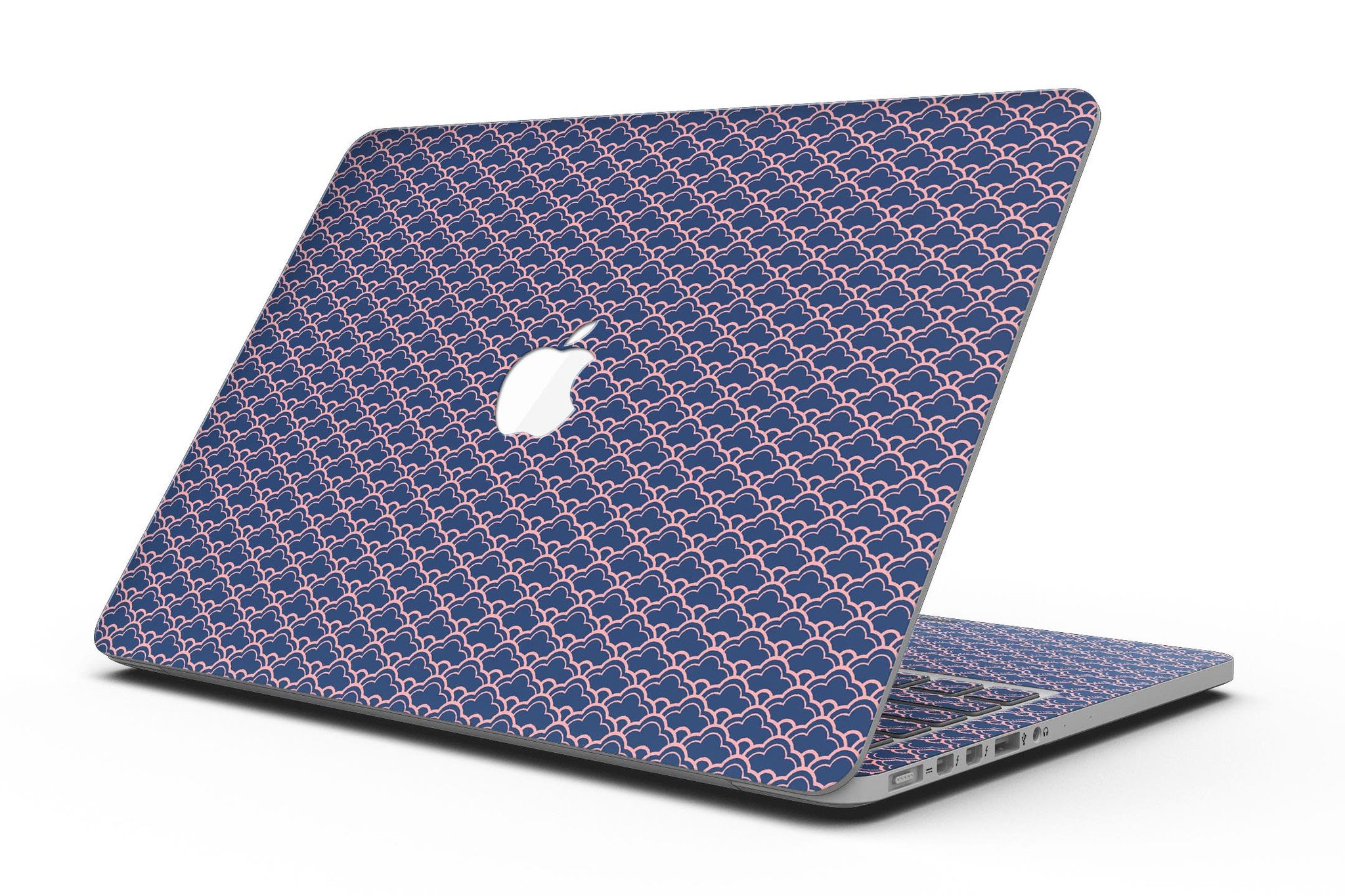 Coral and Navy Micro Cloud Pattern skin for MacBook Pro with Retina Display, showcasing vibrant colors and a sleek design.