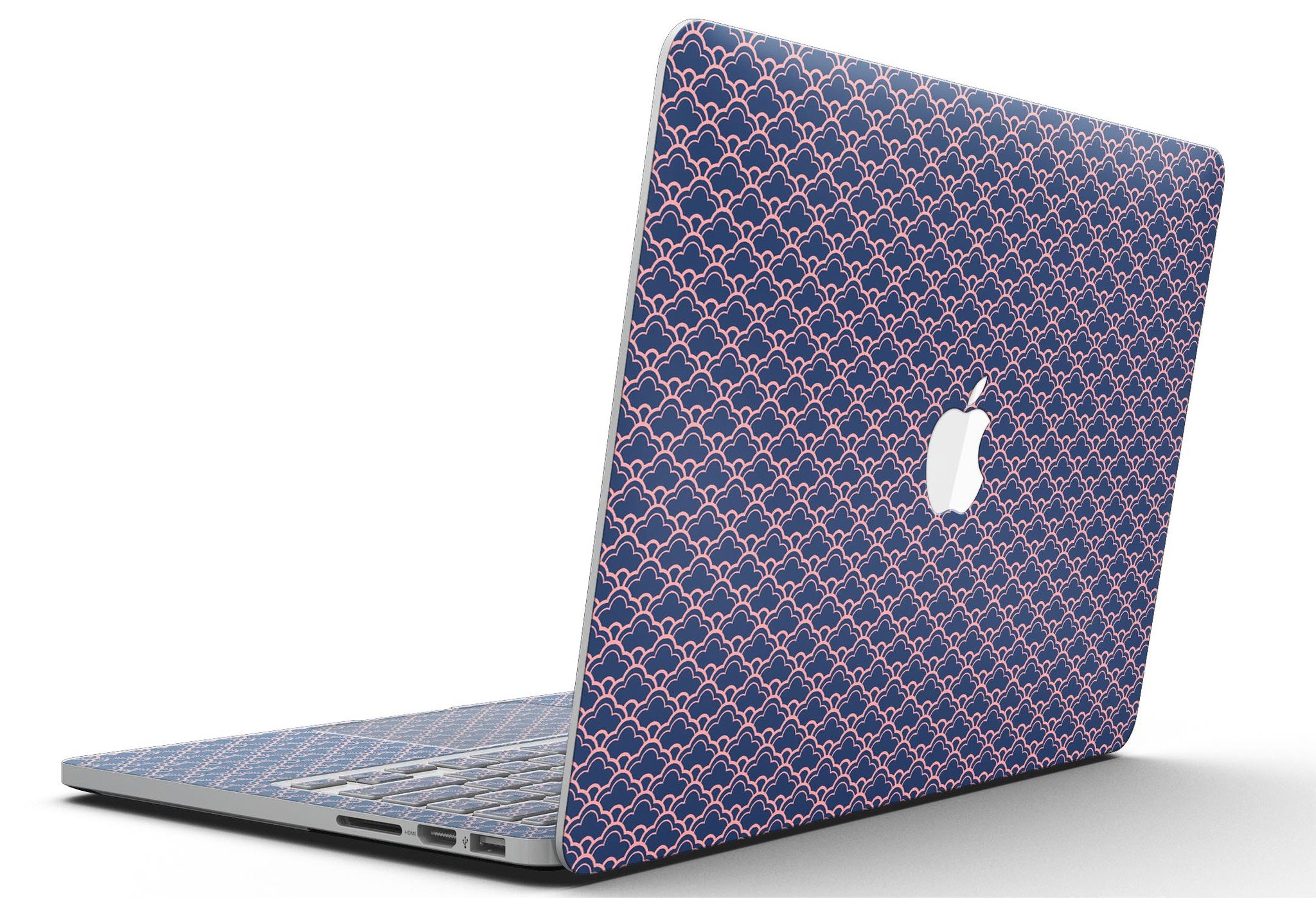 Coral and Navy Micro Cloud Pattern skin for MacBook Pro with Retina Display, showcasing vibrant colors and a sleek design.