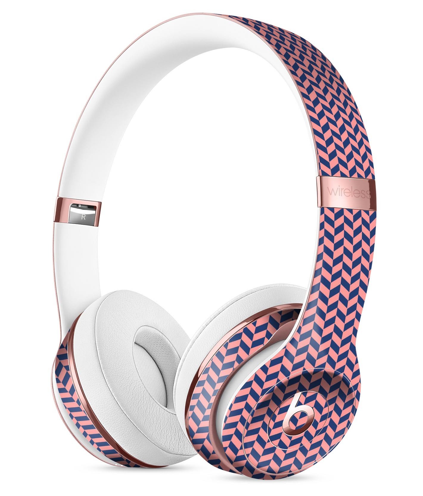 Coral and navy micro woven pattern skin kit for Beats by Dre Solo 3 Wireless Headphones, showcasing vibrant colors and precise cut.