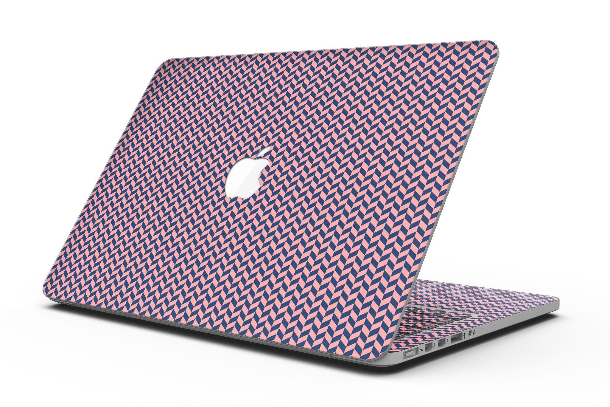 Coral and navy micro woven pattern skin for MacBook Pro with Retina Display, showcasing a stylish design that protects the device.