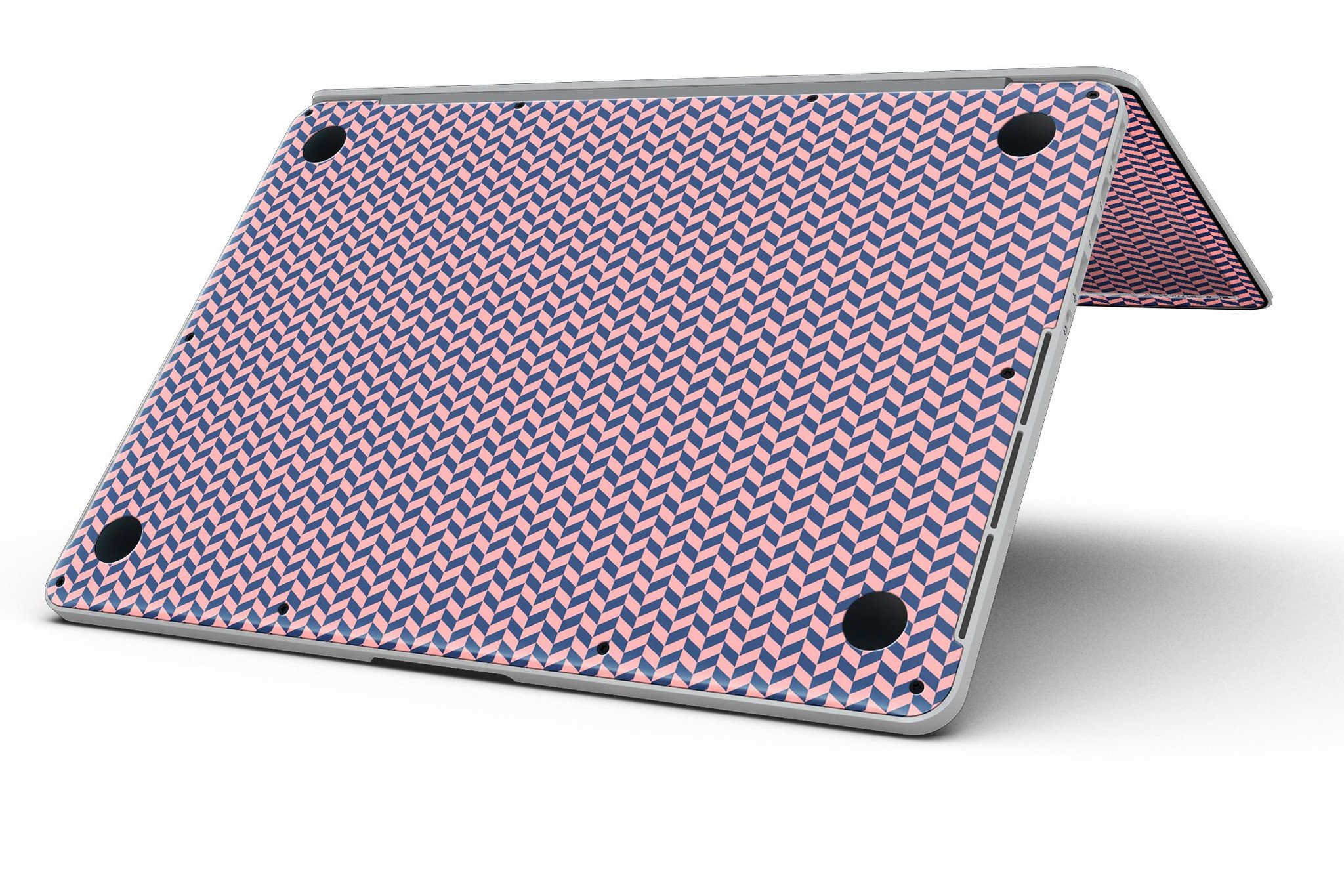 Coral and navy micro woven pattern skin for MacBook Pro with Retina Display, showcasing a stylish design that protects the device.