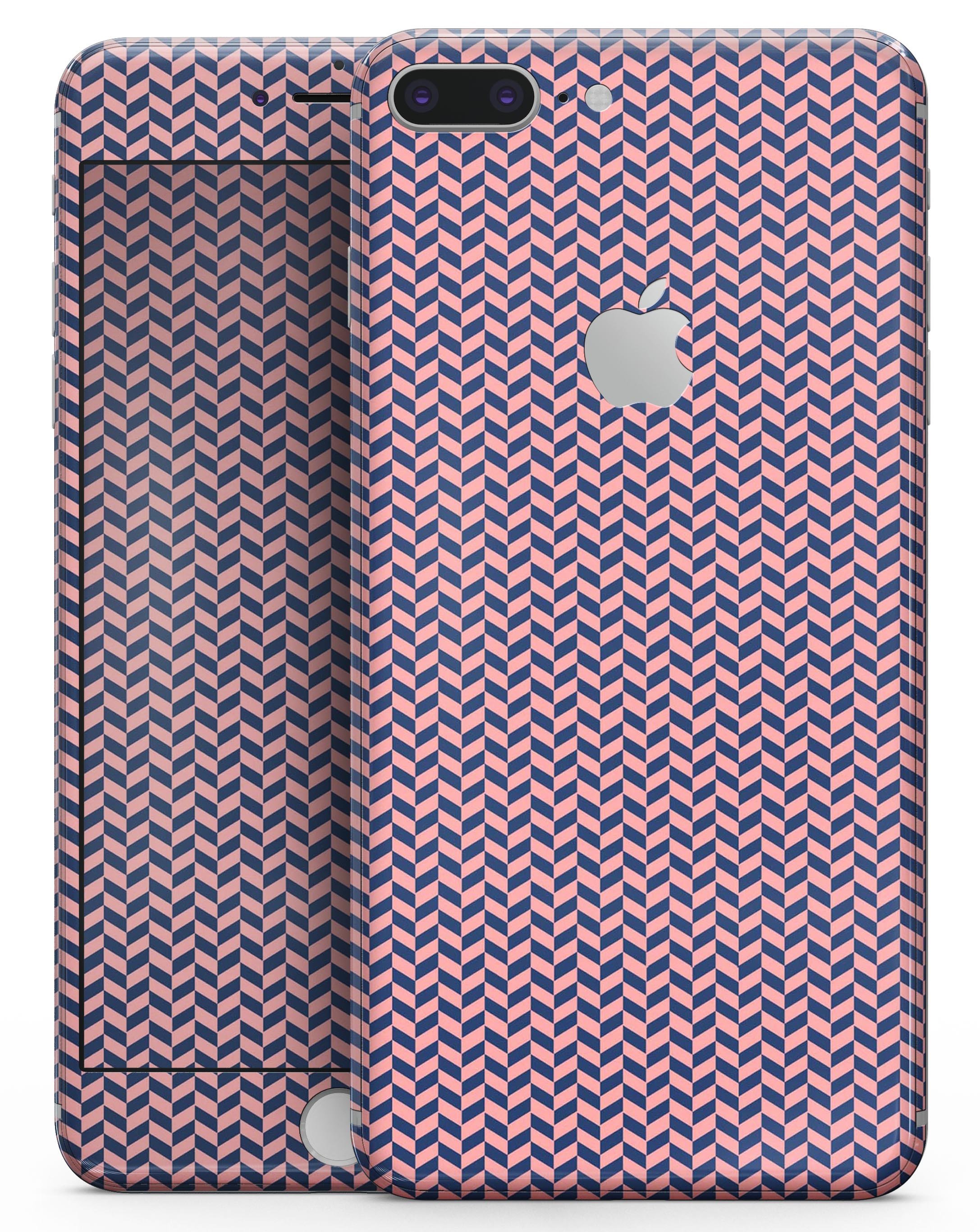 Coral and Navy Micro Woven Pattern skin for iPhone 8 and 8 Plus, showcasing vibrant colors and a stylish design.