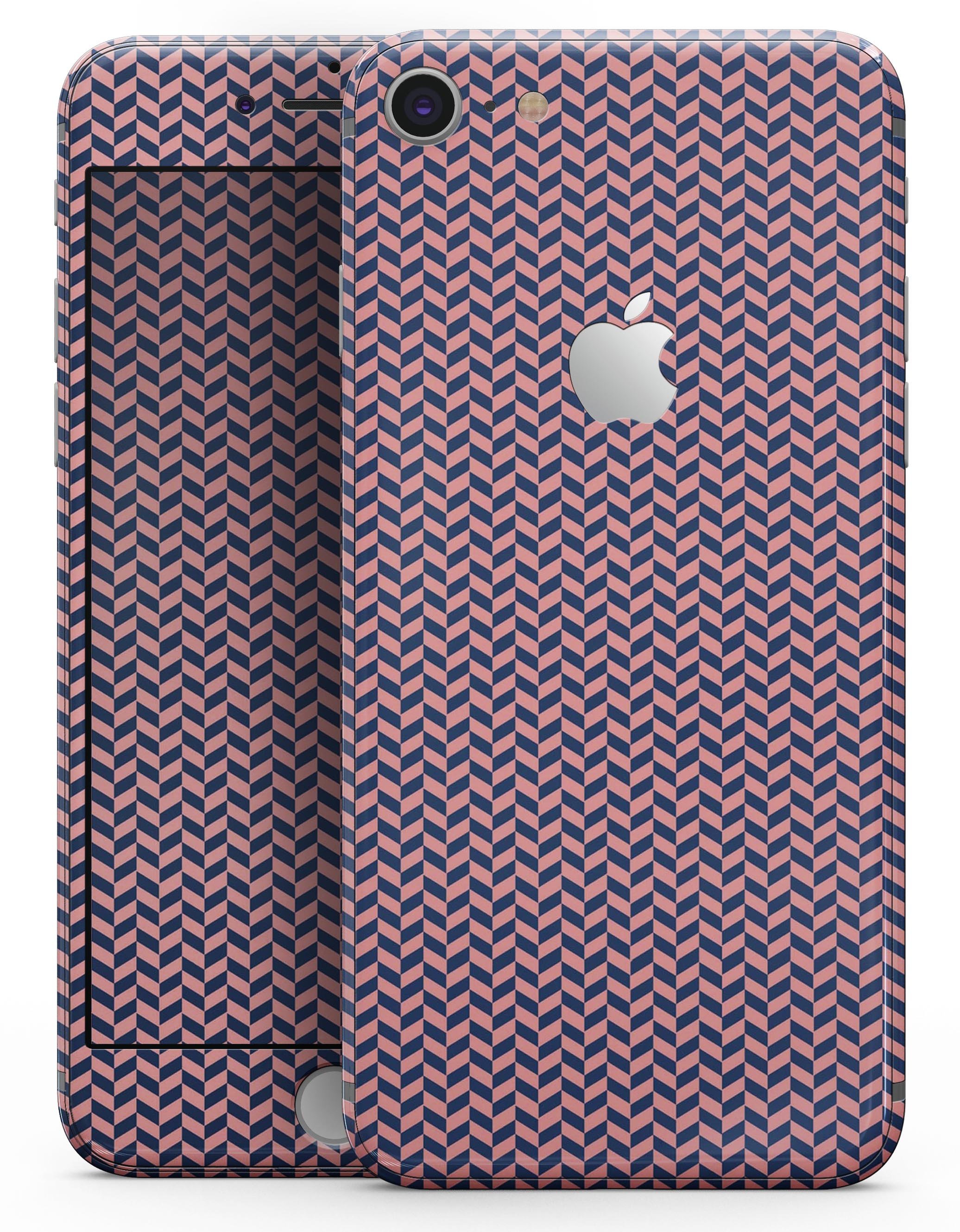 Coral and Navy Micro Woven Pattern skin for iPhone 8 and 8 Plus, showcasing vibrant colors and a stylish design.