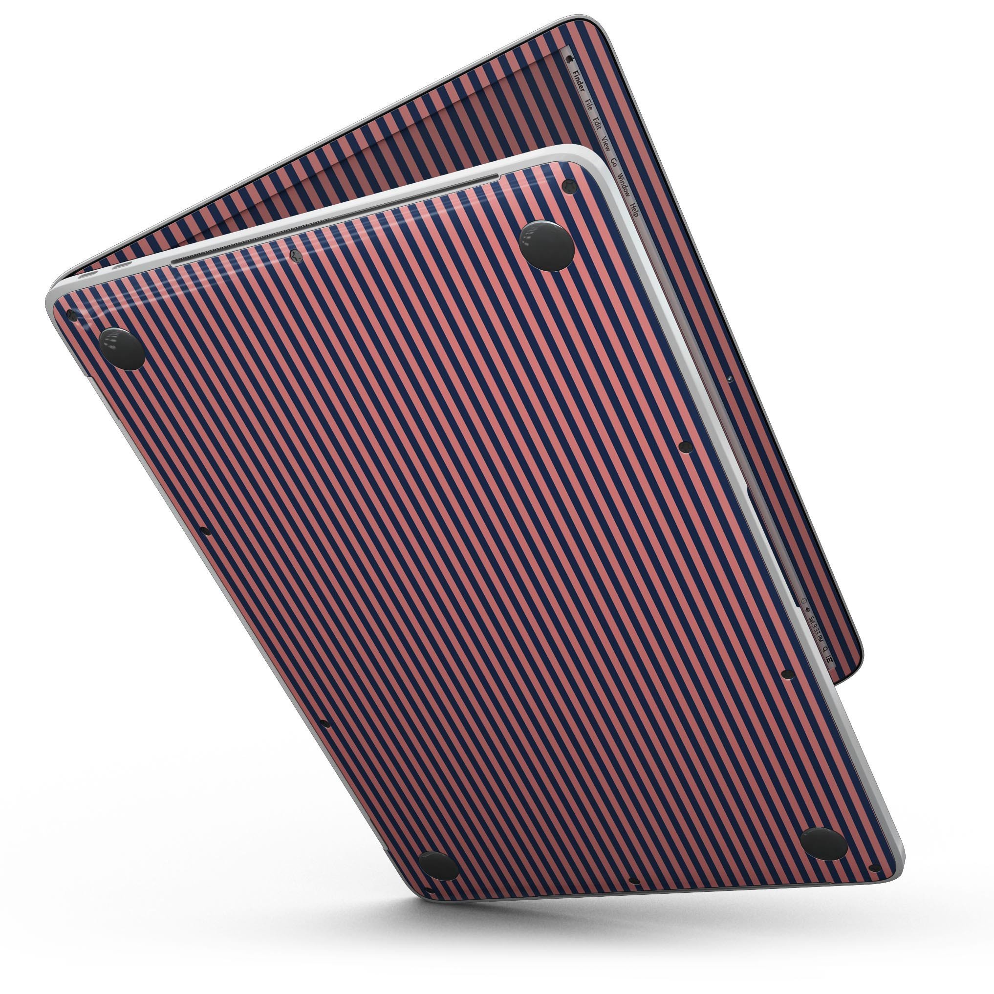 Coral and Nay Horizontal Lines skin for 13" MacBook Pro without Touch Bar, showcasing vibrant colors and sleek design.