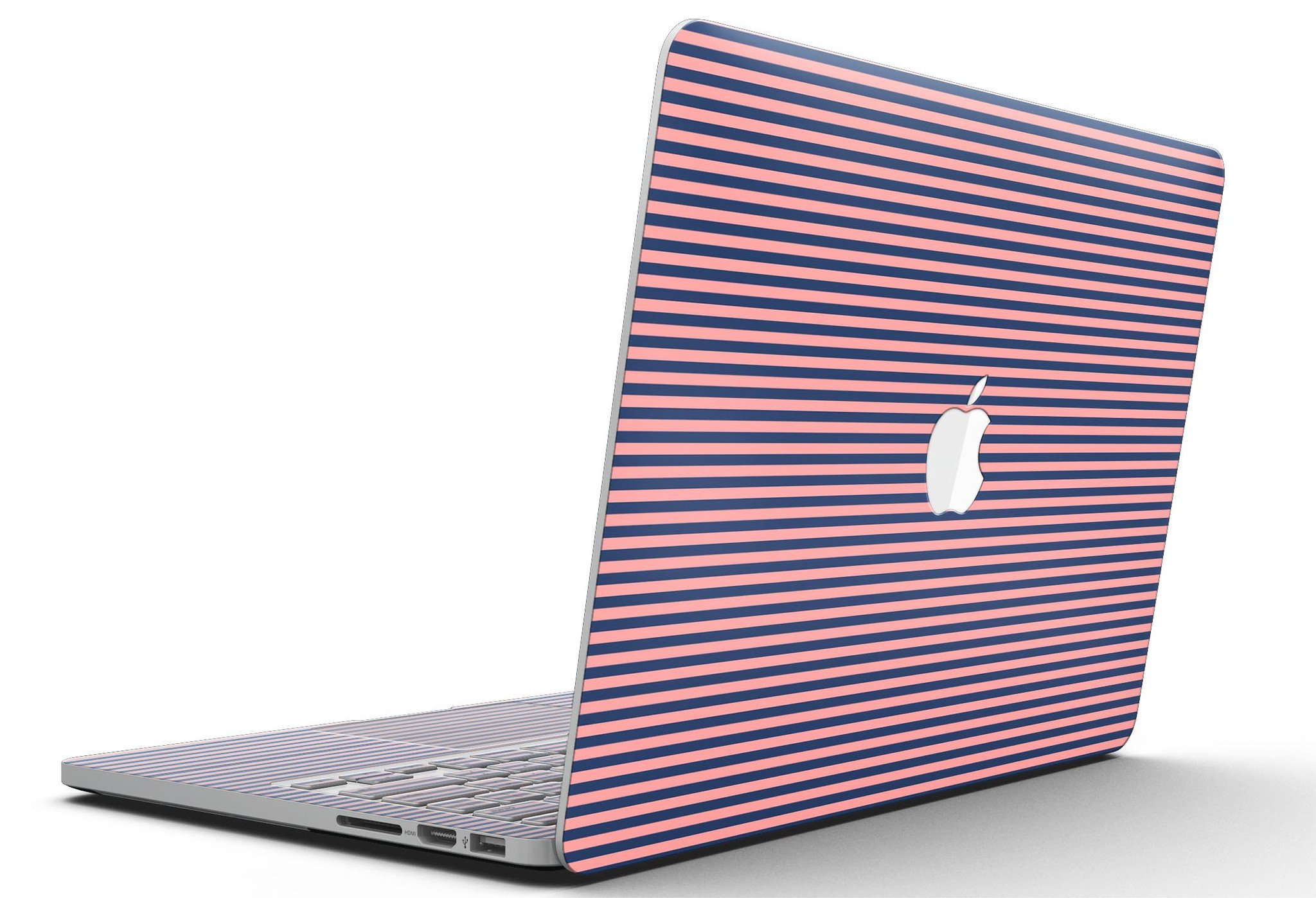 Coral and Nay Horizontal Lines skin for MacBook Pro with Retina Display, showcasing vibrant colors and sleek design.