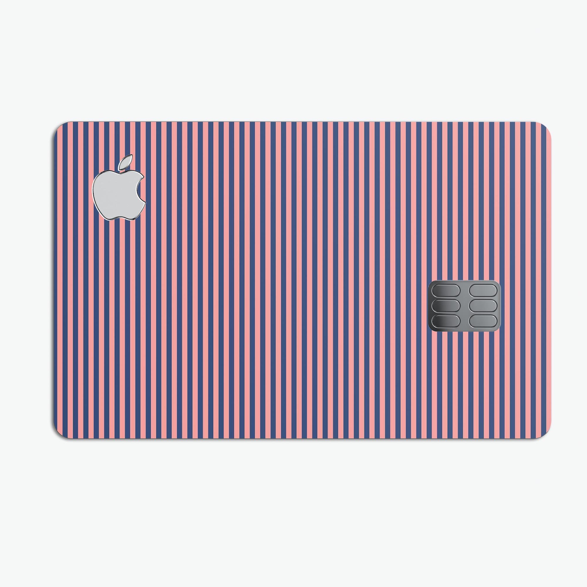 Coral and Nay Horizontal Lines decal skin-kit for Apple Card, showcasing premium vinyl design and protective features.