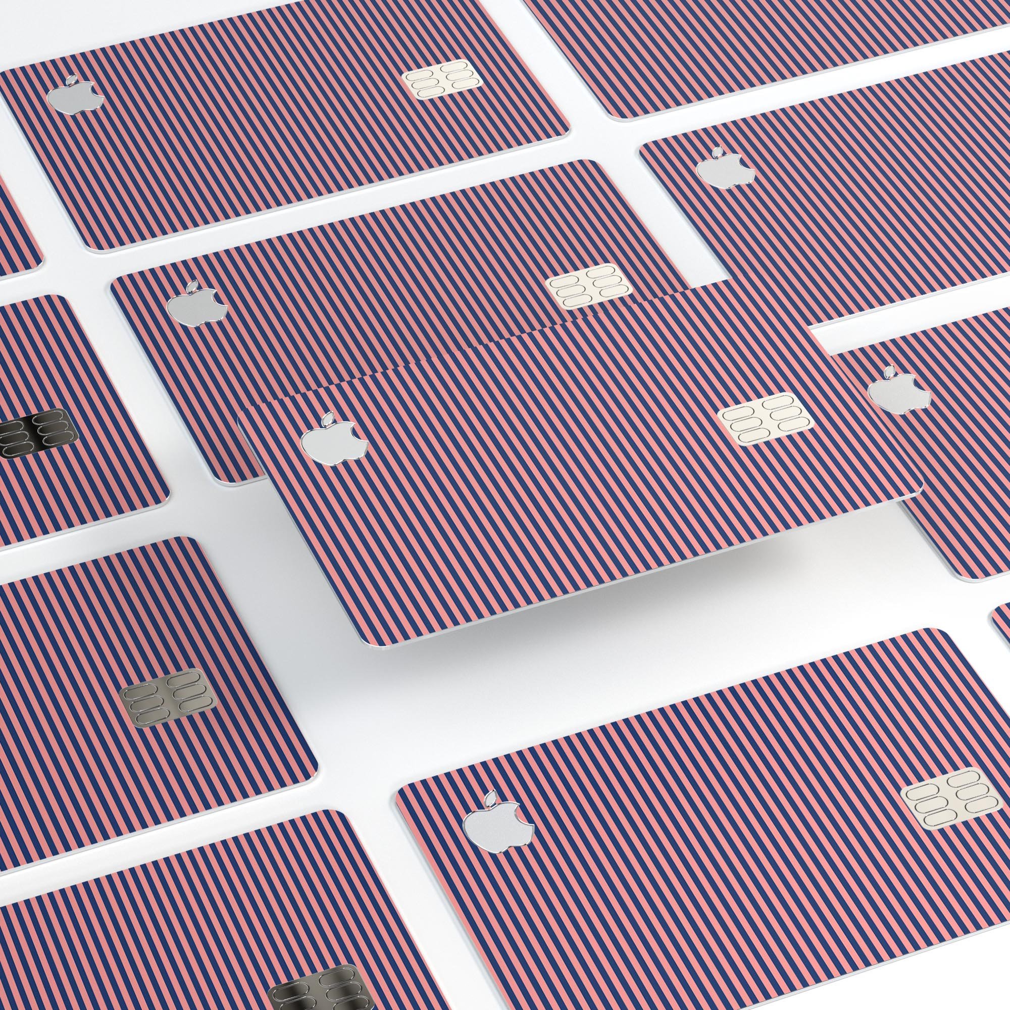 Coral and Nay Horizontal Lines decal skin-kit for Apple Card, showcasing premium vinyl design and protective features.