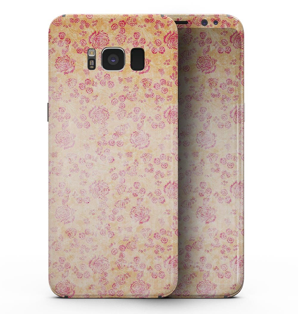 Coral and pink faded flower field skin for Samsung Galaxy S8, showcasing vibrant floral design and premium vinyl texture.