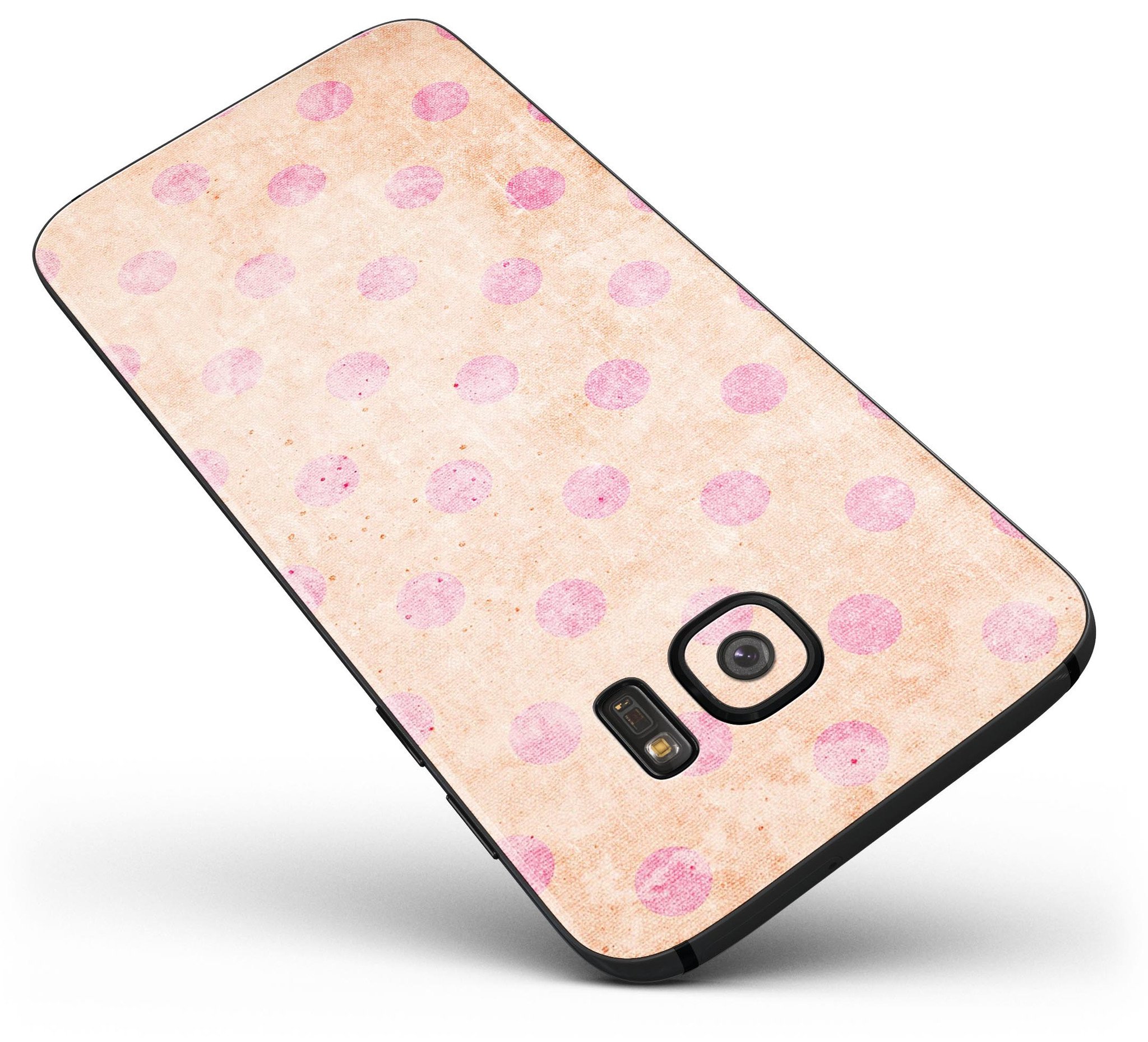 Coral and pink scratched polka dots skin kit for Samsung Galaxy S7 and S7 Edge, showcasing vibrant colors and stylish design.