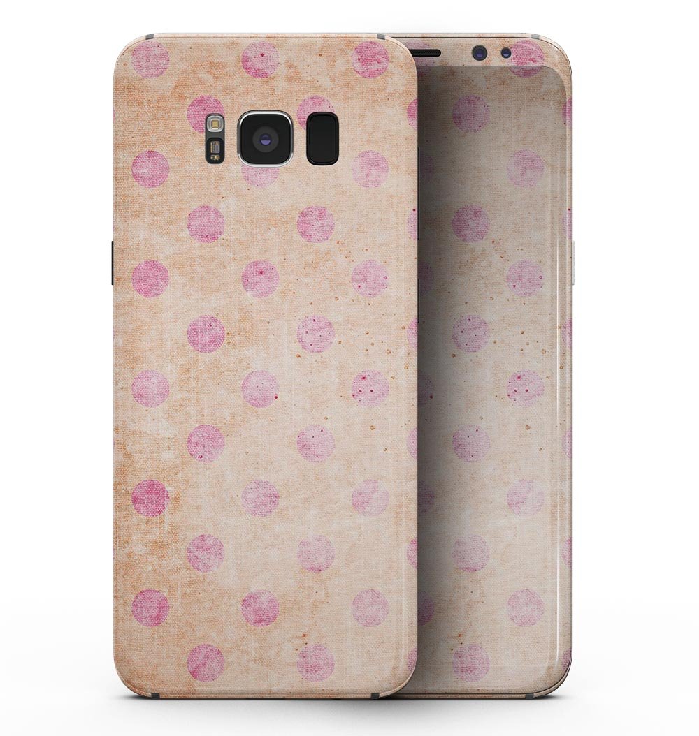 Coral and pink scratched polka dots full-body skin for Samsung Galaxy S8, showcasing vibrant colors and stylish design.