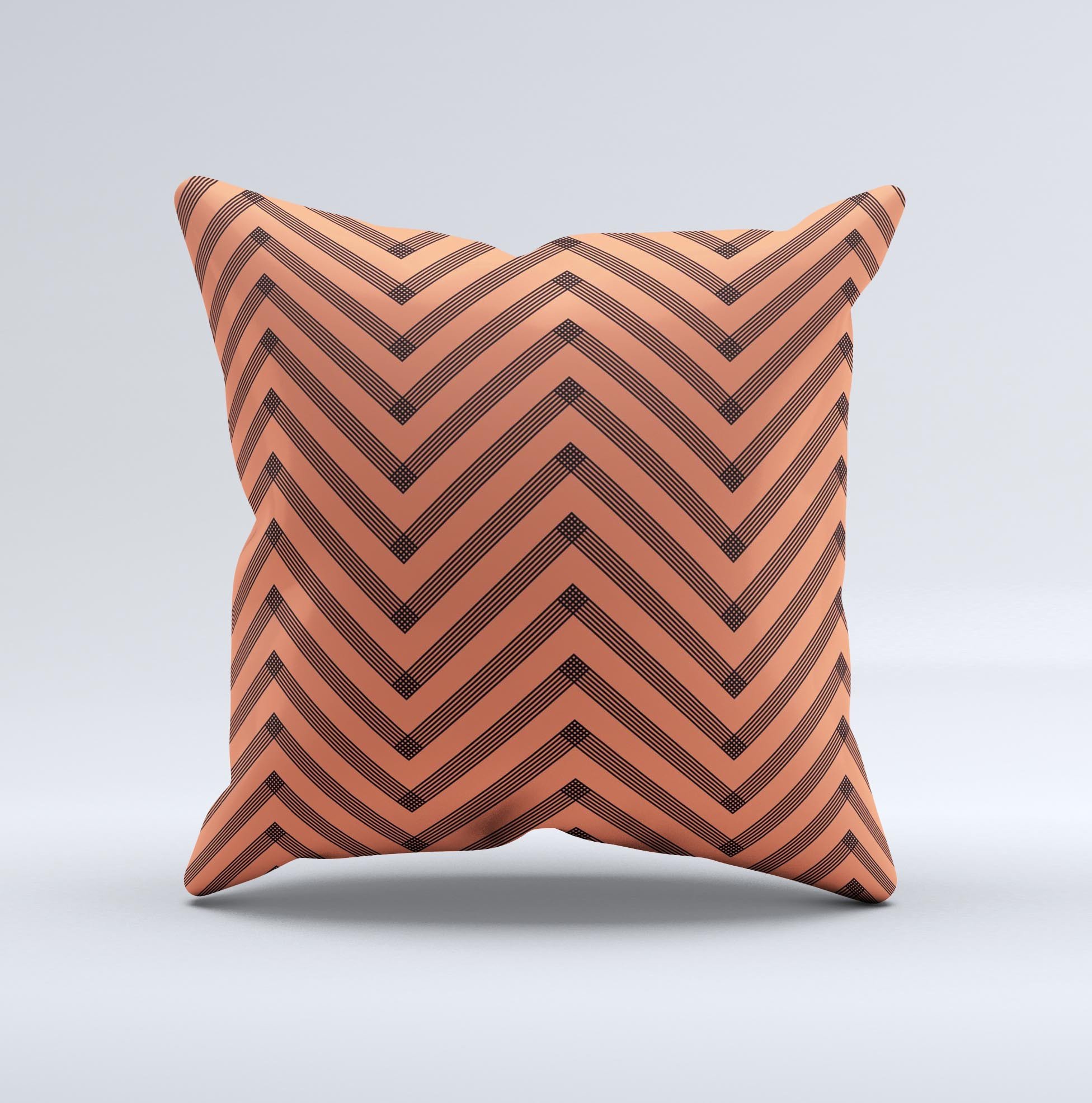 Coral Black Sketch Chevron Ink-Fuzed Decorative Throw Pillow showcasing a unique chevron pattern in coral and black, handcrafted with high-quality materials.