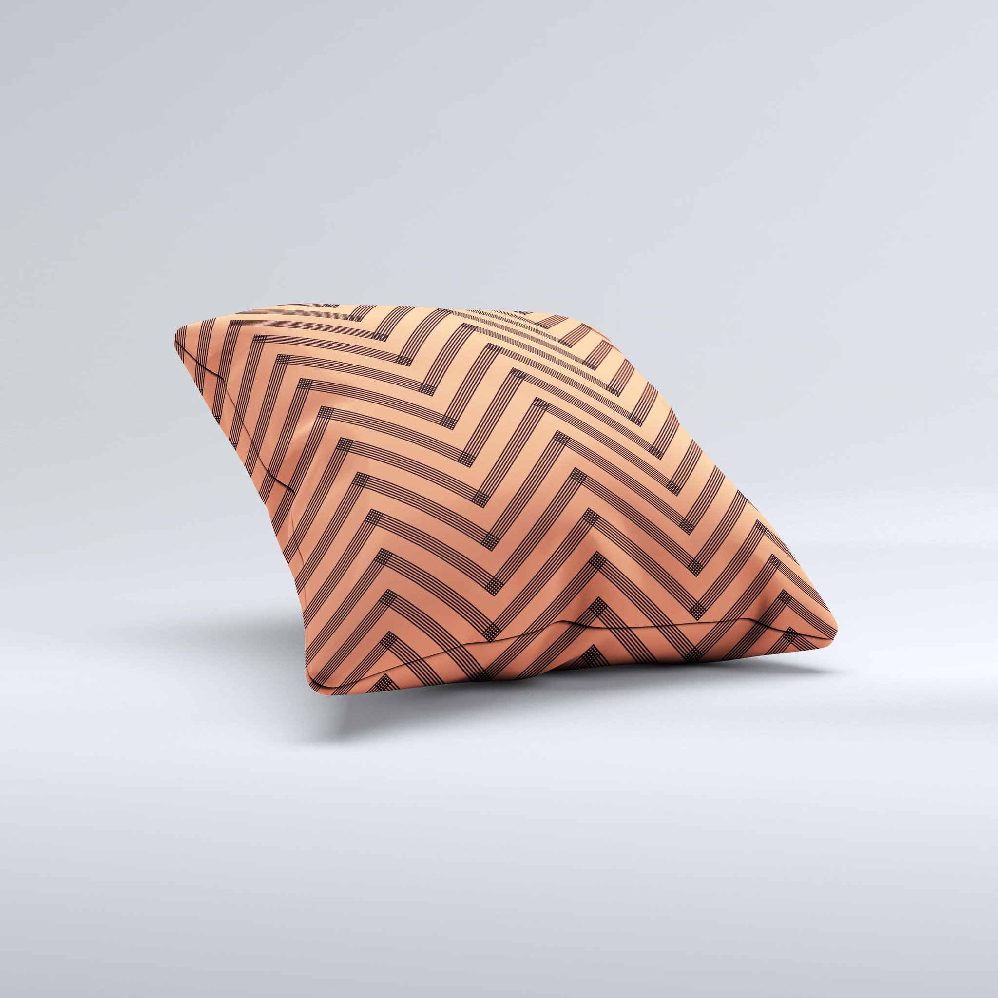 Coral Black Sketch Chevron Ink-Fuzed Decorative Throw Pillow showcasing a unique chevron pattern in coral and black, handcrafted with high-quality materials.