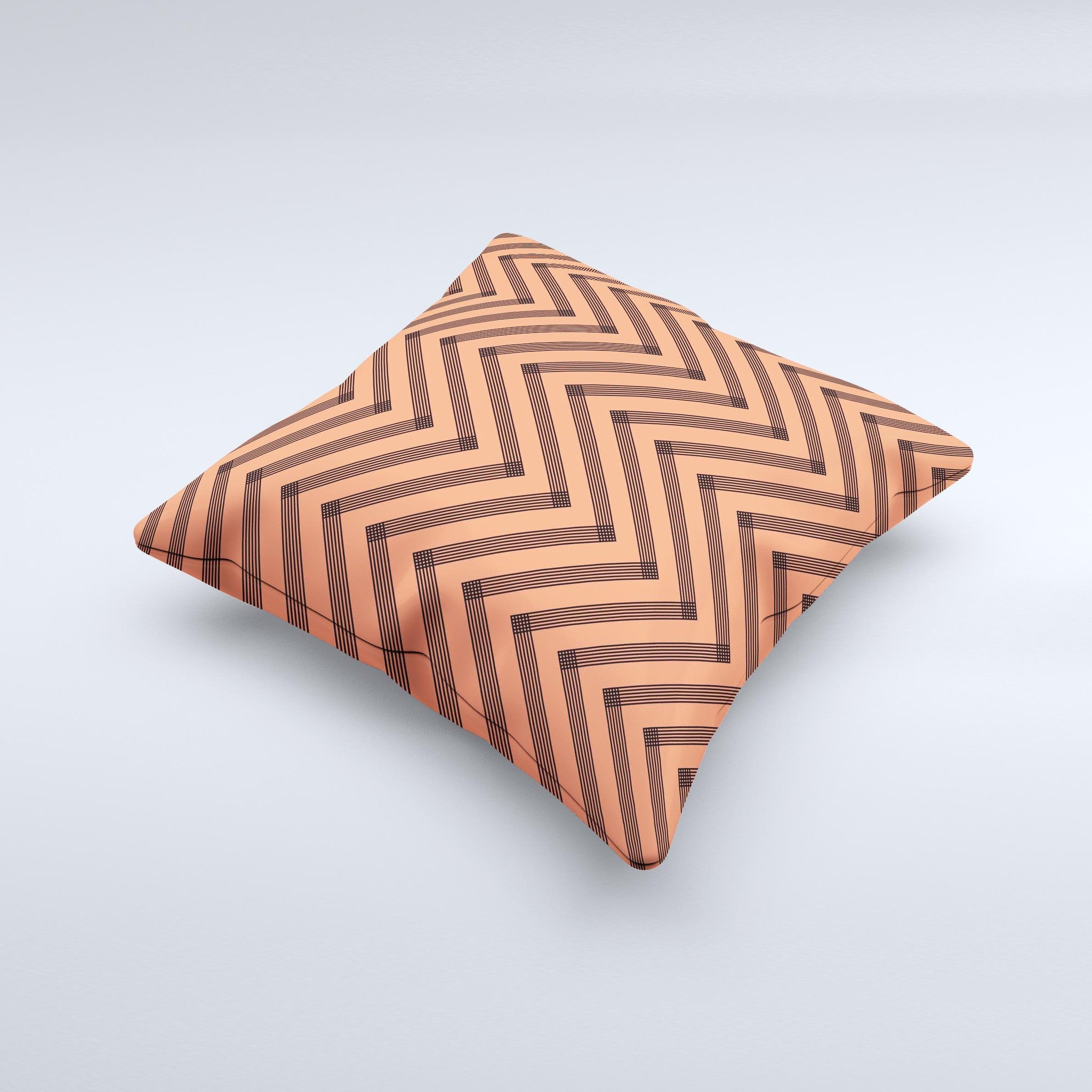Coral Black Sketch Chevron Ink-Fuzed Decorative Throw Pillow showcasing a unique chevron pattern in coral and black, handcrafted with high-quality materials.
