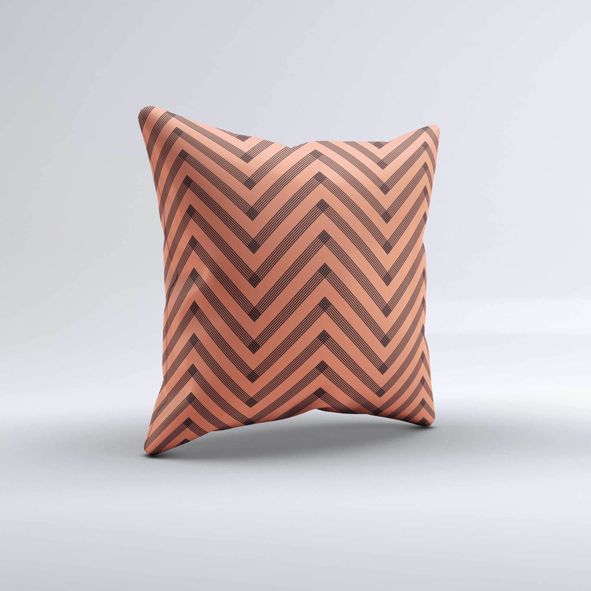 Coral Black Sketch Chevron Ink-Fuzed Decorative Throw Pillow showcasing a unique chevron pattern in coral and black, handcrafted with high-quality materials.