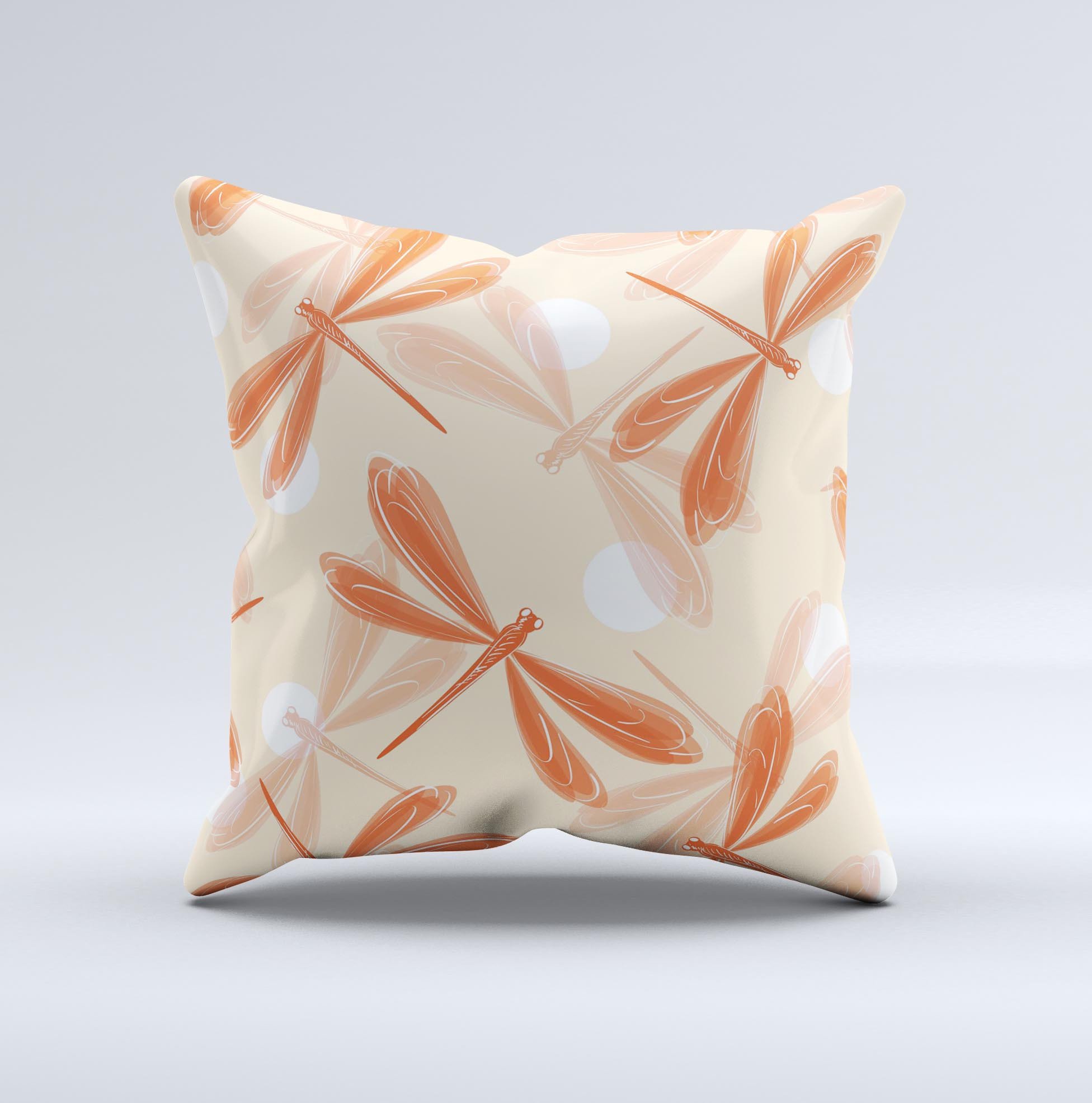 Coral DragonFly Ink-Fuzed Decorative Throw Pillow showcasing vibrant colors and unique handcrafted design.