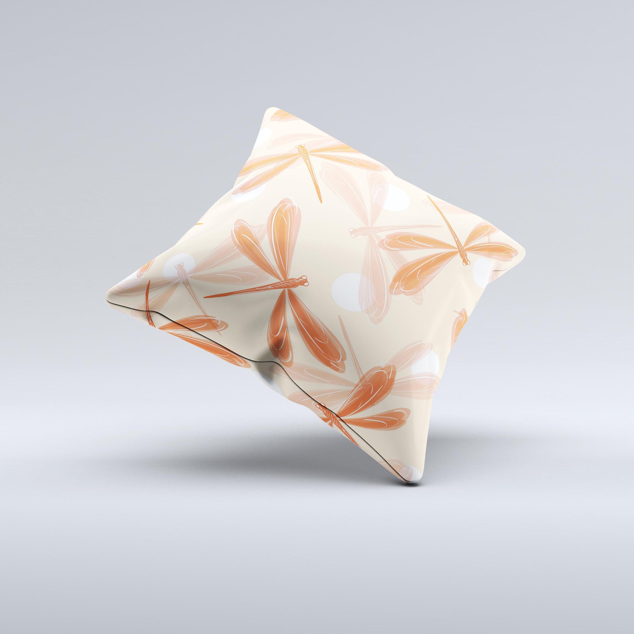 Coral DragonFly Ink-Fuzed Decorative Throw Pillow showcasing vibrant colors and unique handcrafted design.