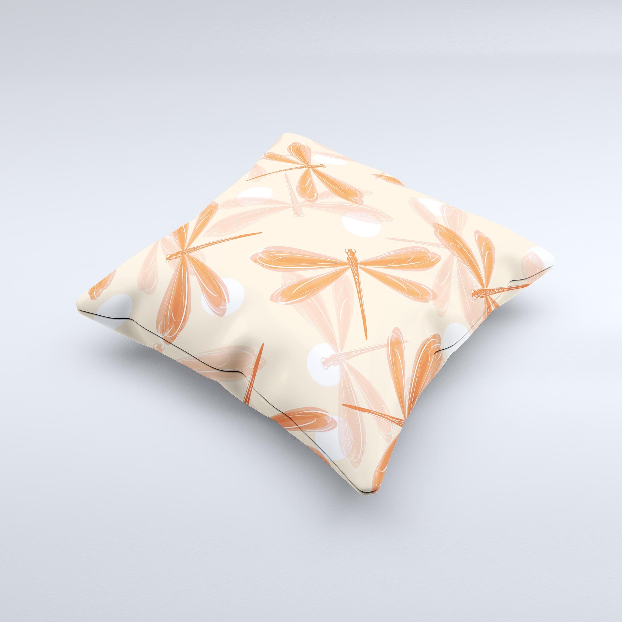 Coral DragonFly Ink-Fuzed Decorative Throw Pillow showcasing vibrant colors and unique handcrafted design.
