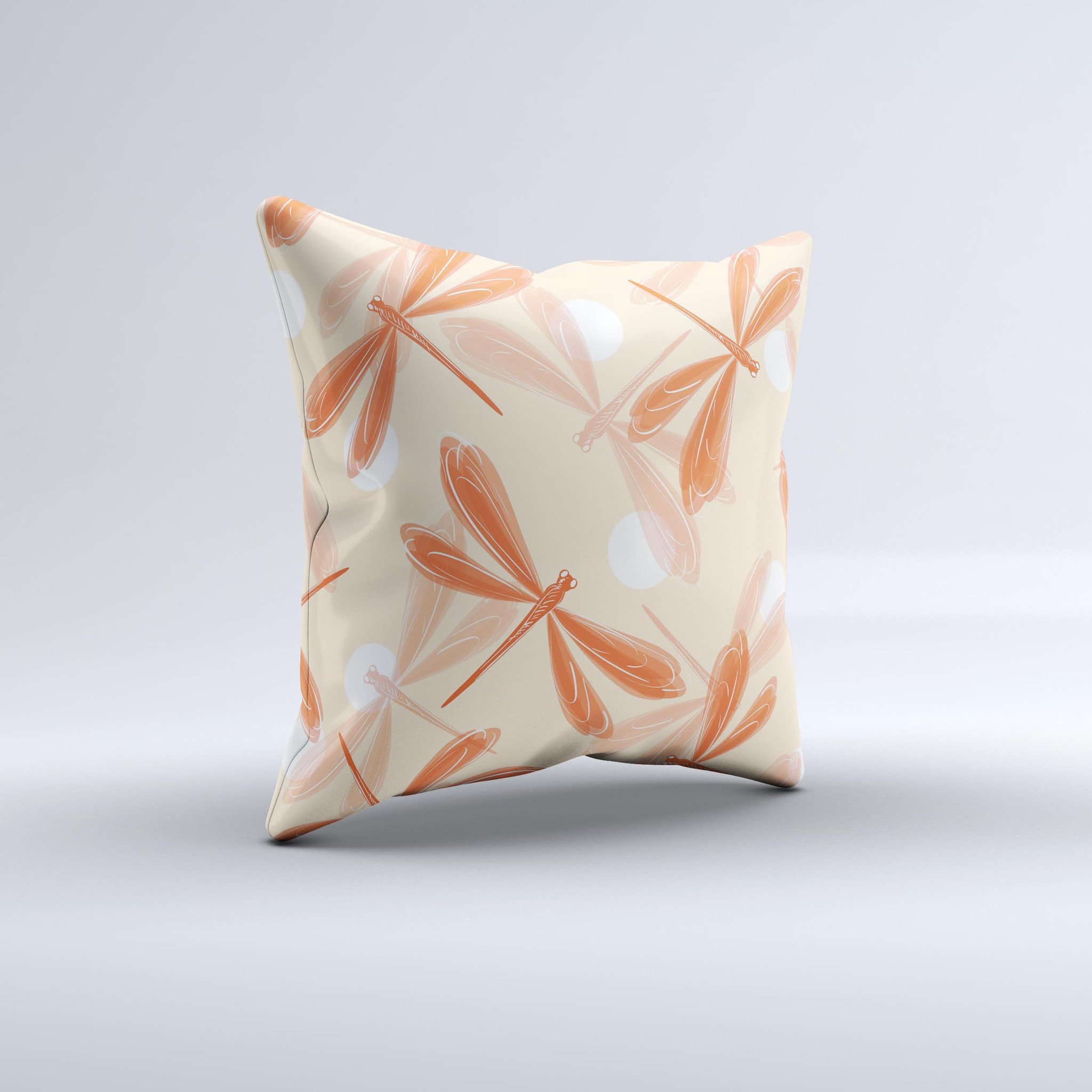 Coral DragonFly Ink-Fuzed Decorative Throw Pillow showcasing vibrant colors and unique handcrafted design.